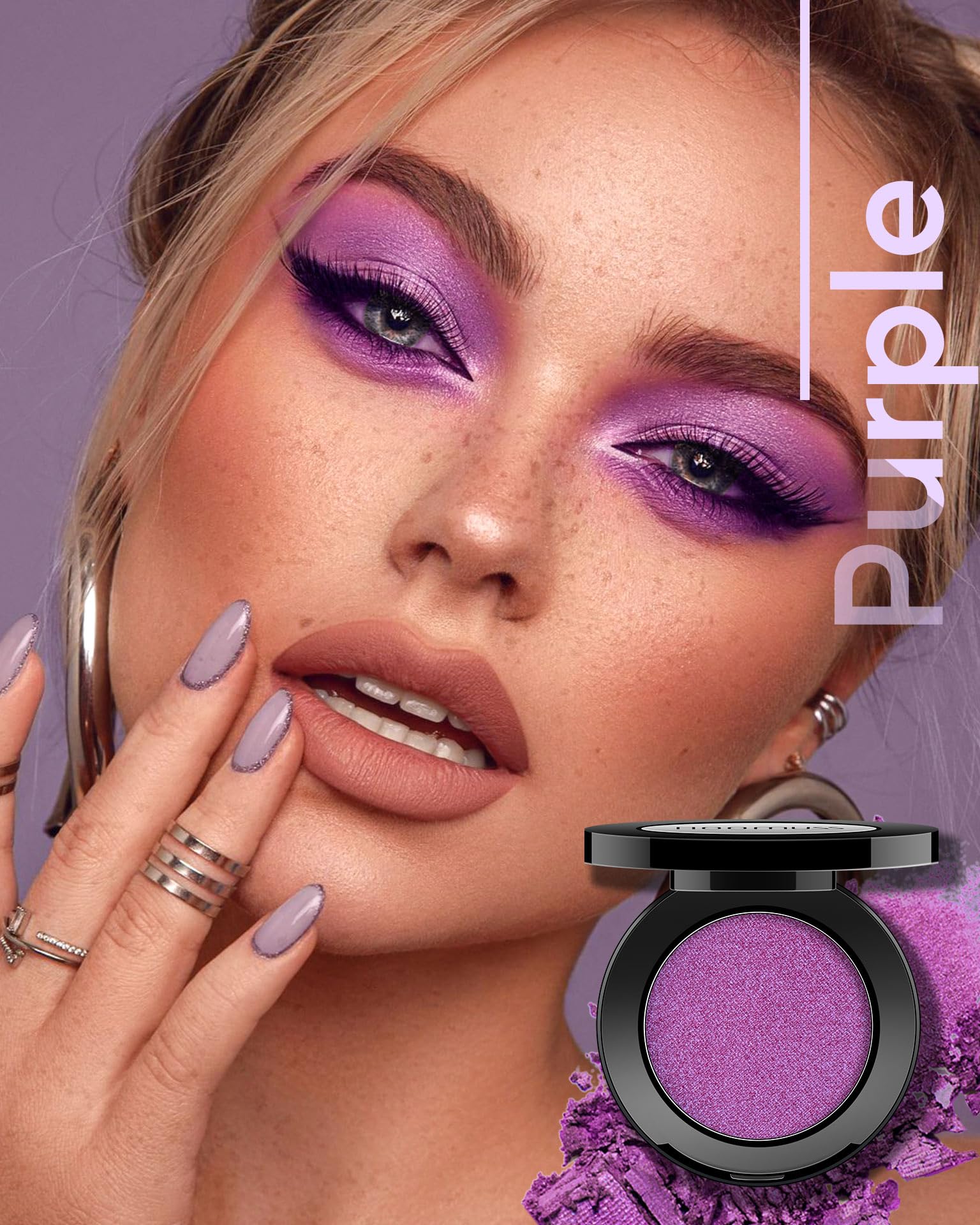 Hoomuss Purple Eyeshadow Matte Handmade Pressed Eyeshadow Powder Palette Long Lasting With No Creasing High Pigmented Intense Co