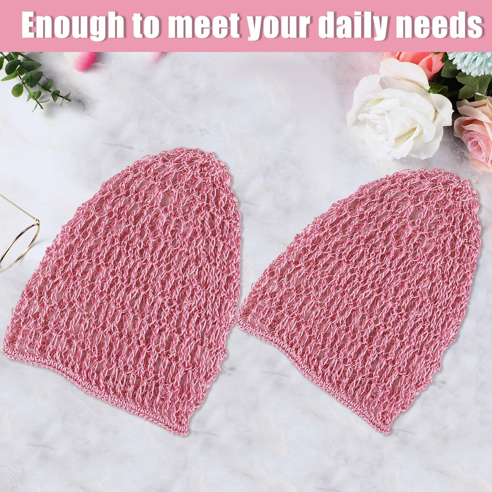 Waydress 2 Pieces Mesh Hair Net Rayon Knit Snood Women Crocheted Sleep Cap (Pink)