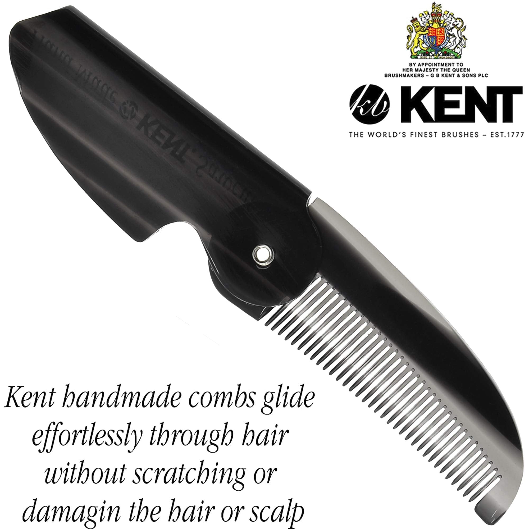 Kent 87T Black Graphite Handmade Folding Pocket Comb for Men, Fine Tooth Hair Comb Straightener for Everyday Grooming Styling Ha