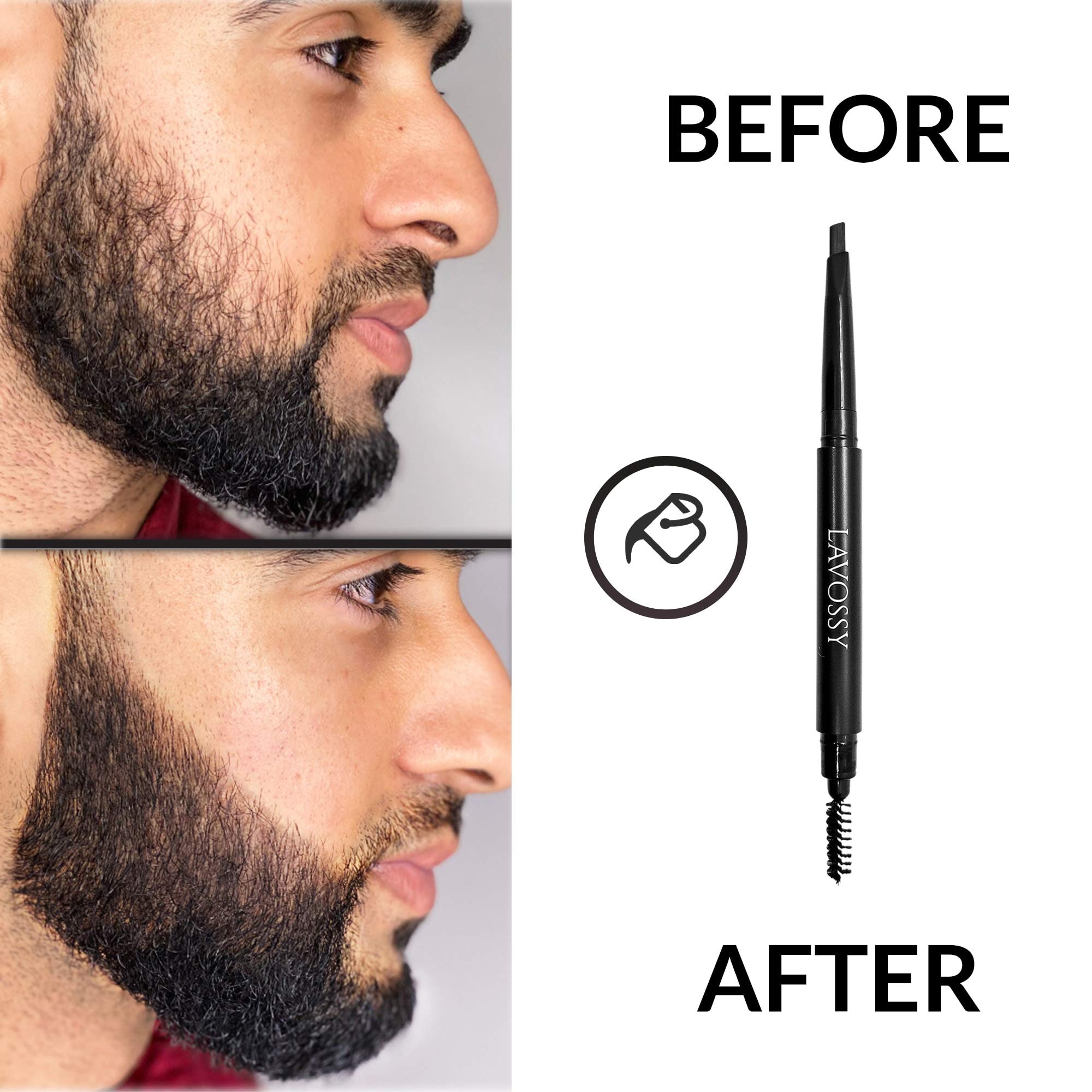 Lavossy Beard Pencil - Dark Brown - Long Lasting And Easy To Use Beard Pen With Blending Brush For Sleek & Natural Look, Water/S