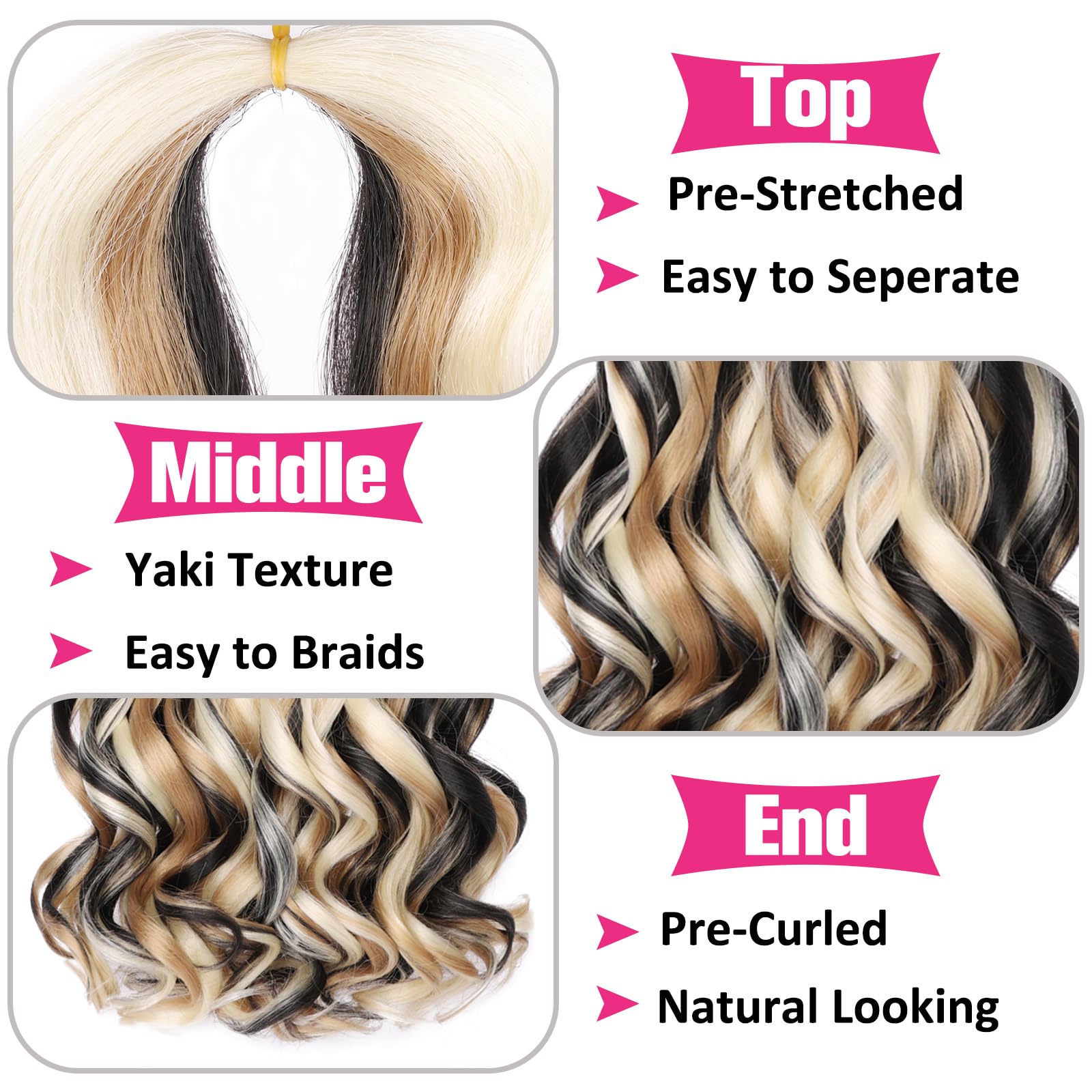 Unionbeauty French Curl Braiding Hair 22 Inch Body Wave Curly Braiding Hair Pre Stretched French Curl Braids 8 Packs Ez Braids C
