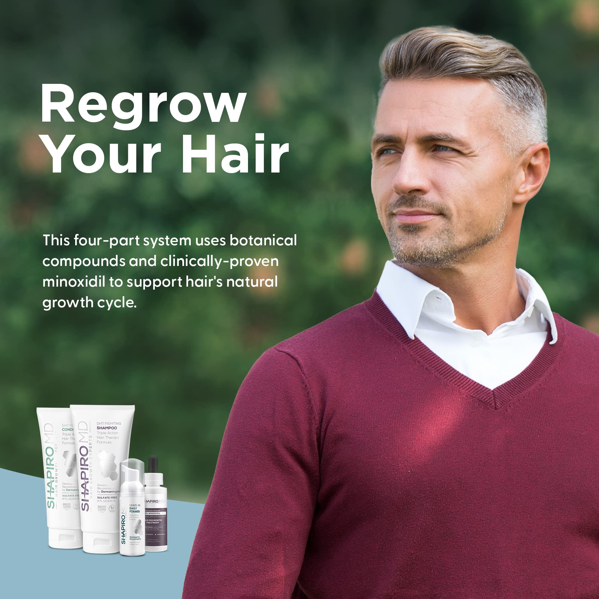 Mens Regrowth Kit Plus: Shampoo, Conditioner, 5% Minoxidil, Leave-In Foam. Complete Anti Hair Loss and Thinning Hair Solution fo