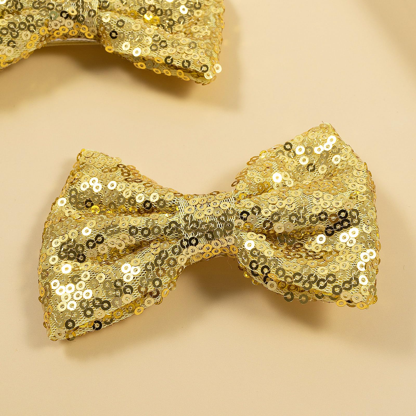 4'' Gold Sparkly Glitter Sequin Hair Bows Clips For Toddler Girls Valentines Christmas Birthday Gift Party Dress Outfit Decor Ac