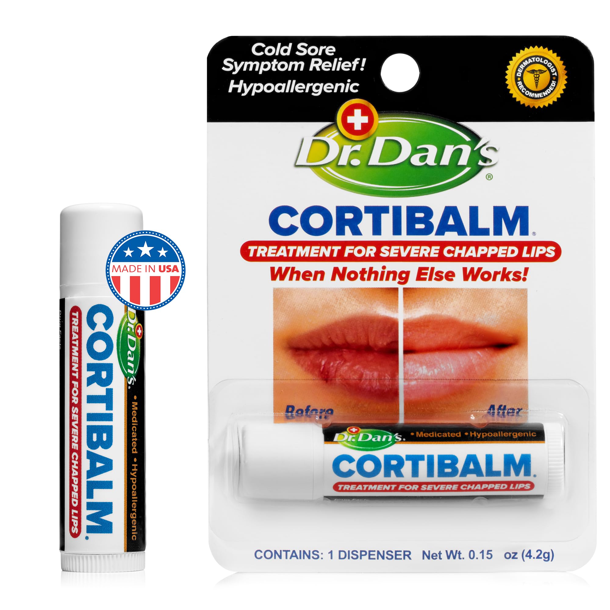 Dr. Dan'S Cortibalm -1 Pack-For Dry Cracked Lips - Healing Lip Balm For Severely Chapped Lips - Designed For Men, Women And Chil