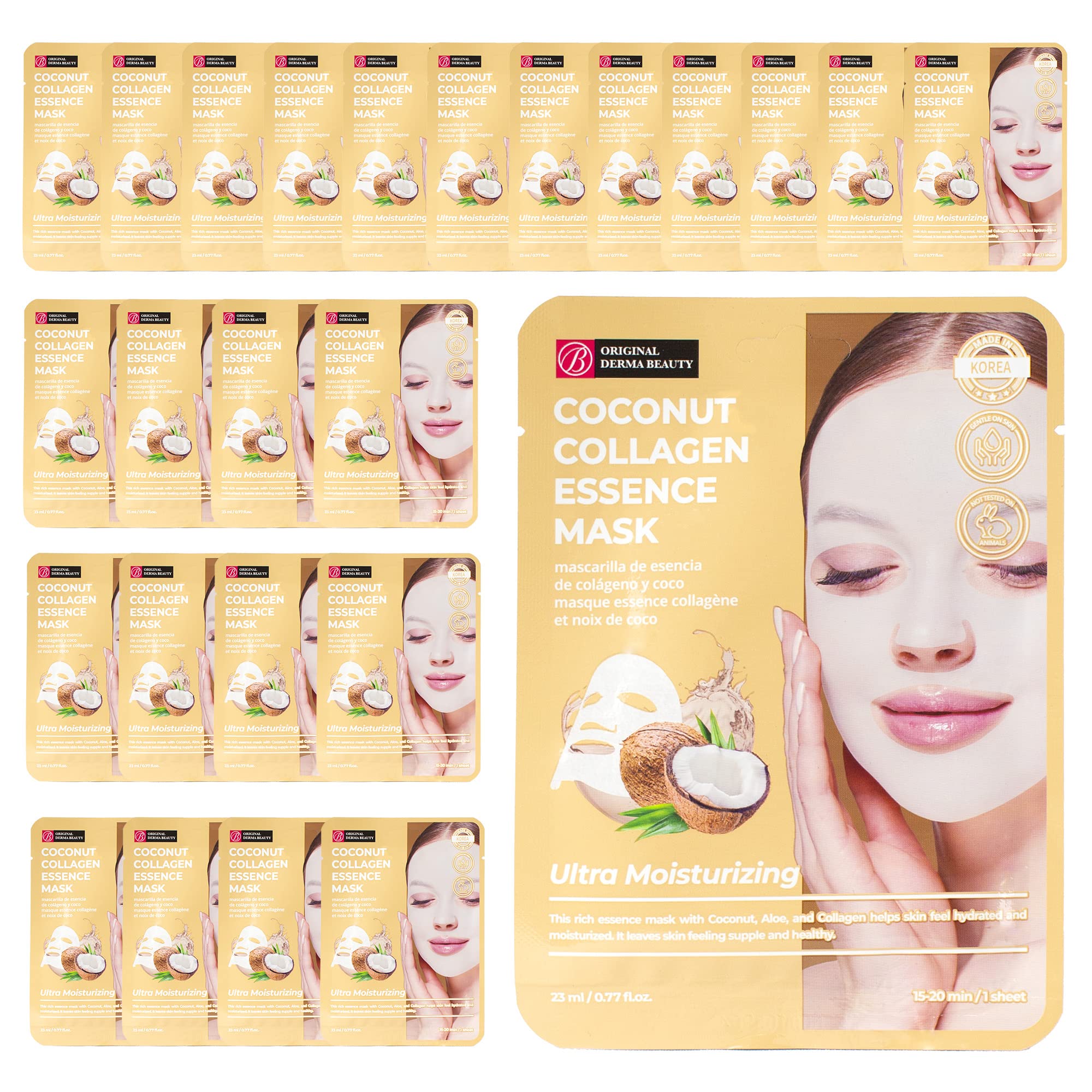Innerest Original Derma Beauty Collagen Face Masks 24 Pk Ultra Moisturizing Coconut Face Mask Skin Care Sheet Masks Set For Beau