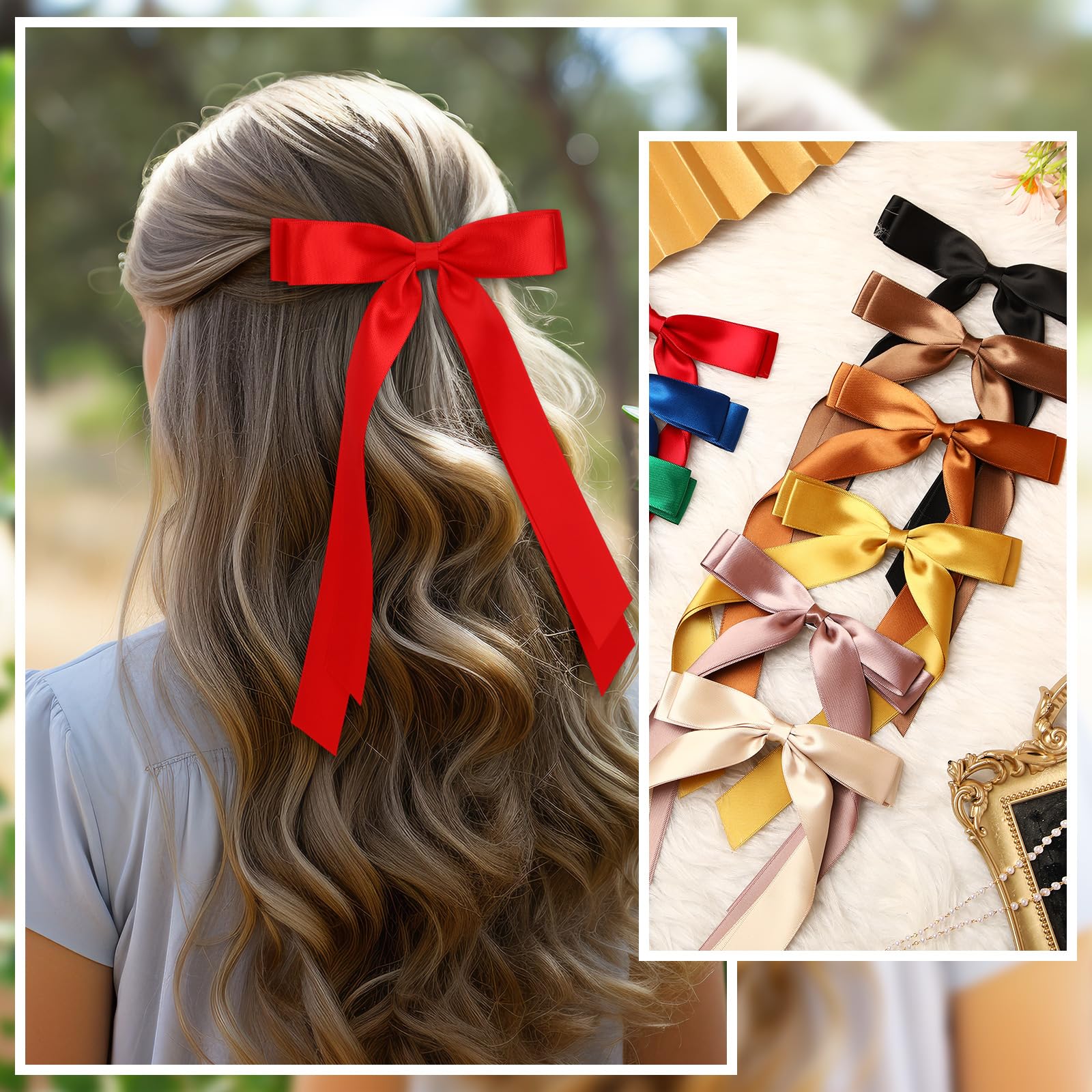 Mimorou 25 Pcs Silky Satin Hair Bows Bulk Hair Clips Bow Knot Hair Ribbon Hair Bow with Long Tails Hair Barrettes Hair Pins Pony