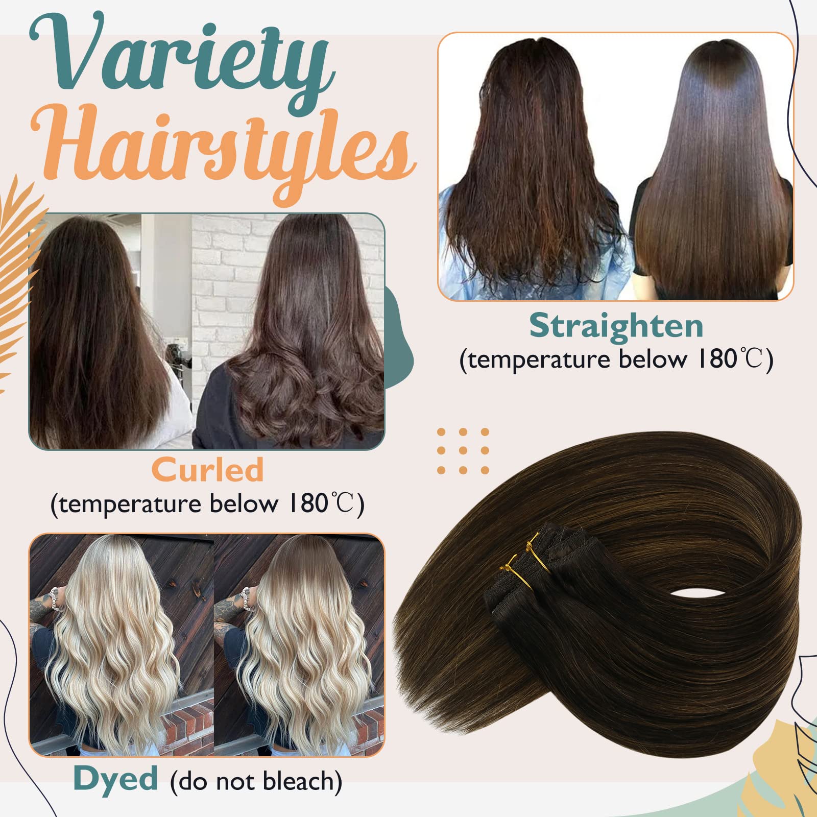 Vesunny Clip In Hair Extensions Human Hair Brown Human Hair Clip Ins Extensions Balayage Clip On Human Hair Extensions Dark Brow