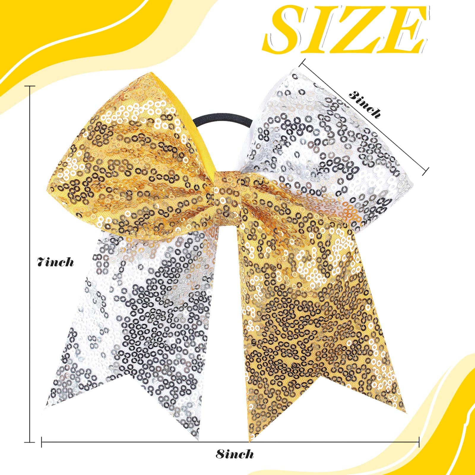 Oaoleer 12 Count 7'' Cheer Bow, Handmade Sequin Glitter Ribbon Hair Tie For Cheerleading Team Sports, Girls Hair Accessories, Go