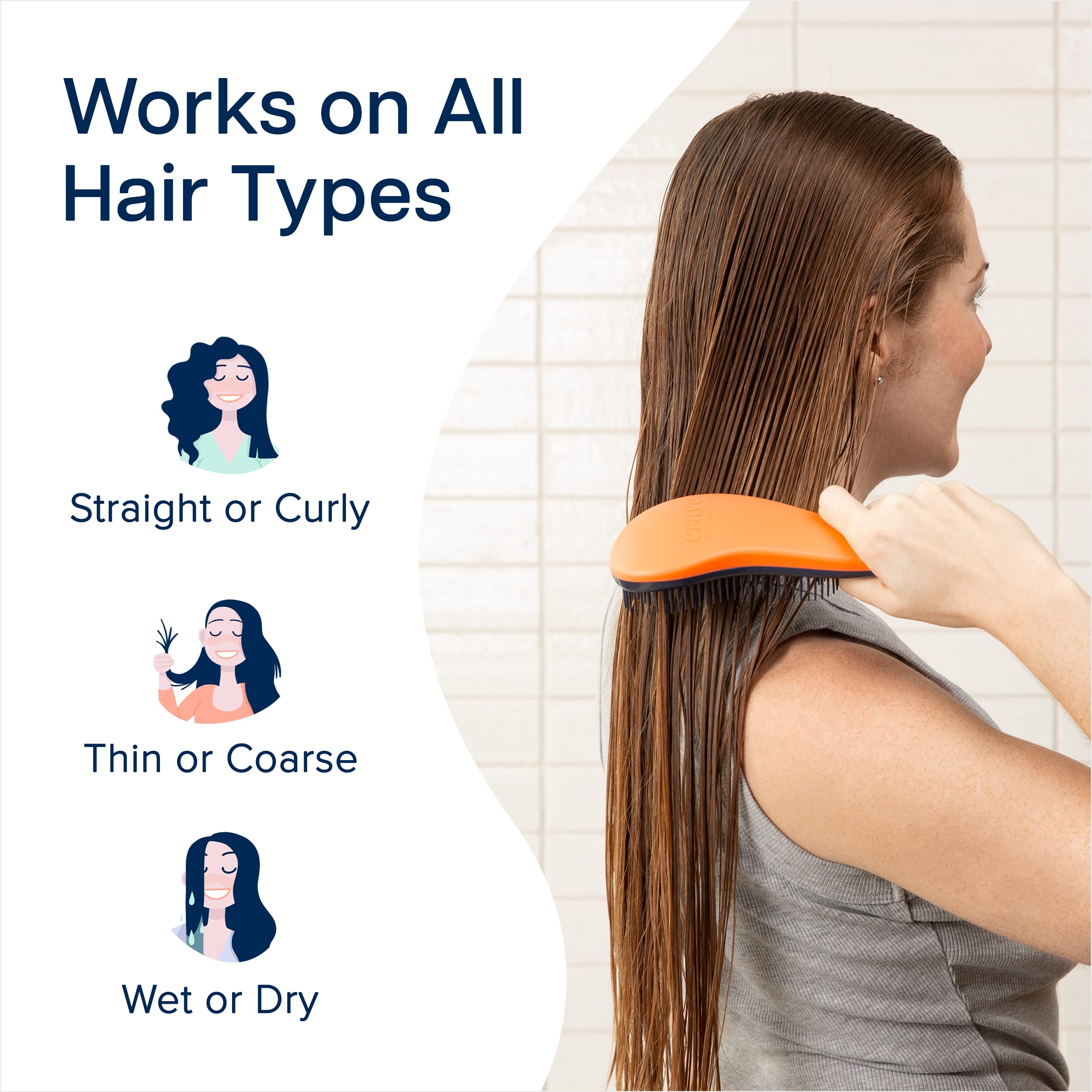 Crave Naturals Glide Thru Detangling Hair Brush for Adults & Kids Hair - Detangler Brush for Natural, Curly, Straight, Dry or We