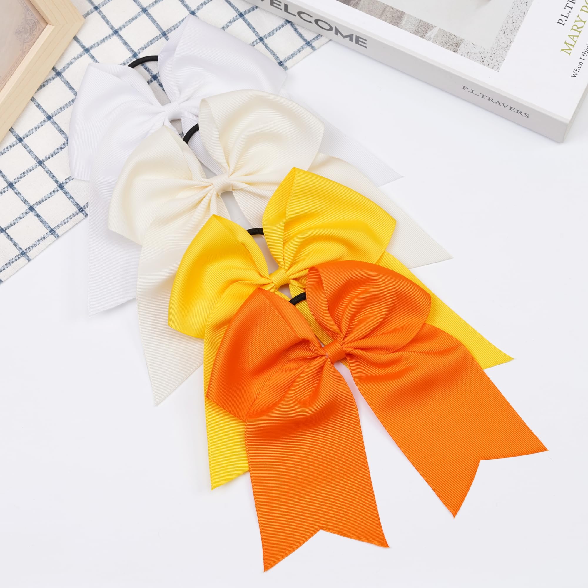 JOYOYO 20Pcs 8 Large Cheer Bows for Girls Ponytail Holder Grosgrain Ribbon Cheerleading Bows Elastic Hair Tie Bands for Baby Gir