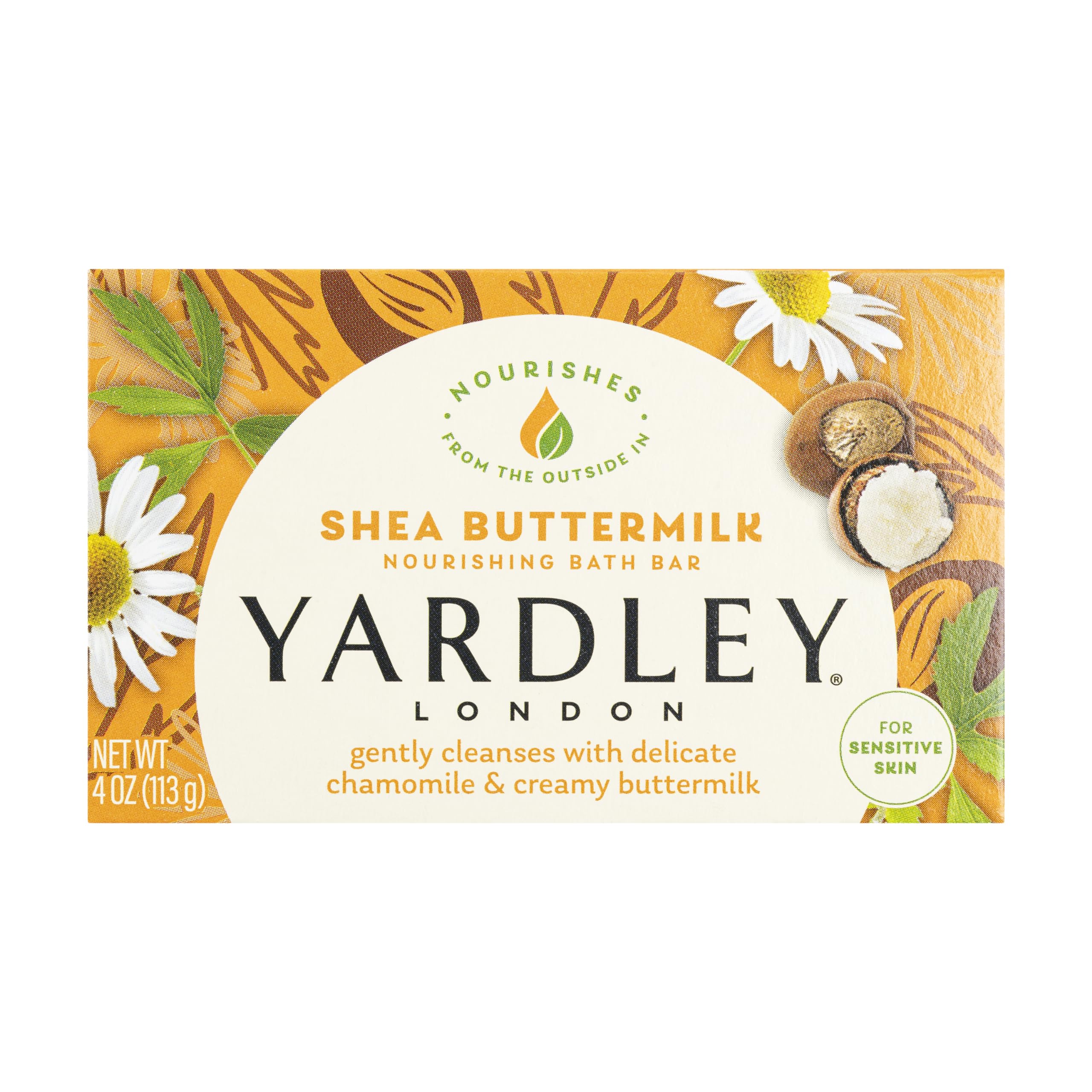 Yardley London Nourishing Bath Soap Bar Shea Buttermilk For Sensitive Skin, Gently Cleanses With Delicate Chamomile & Creamy But