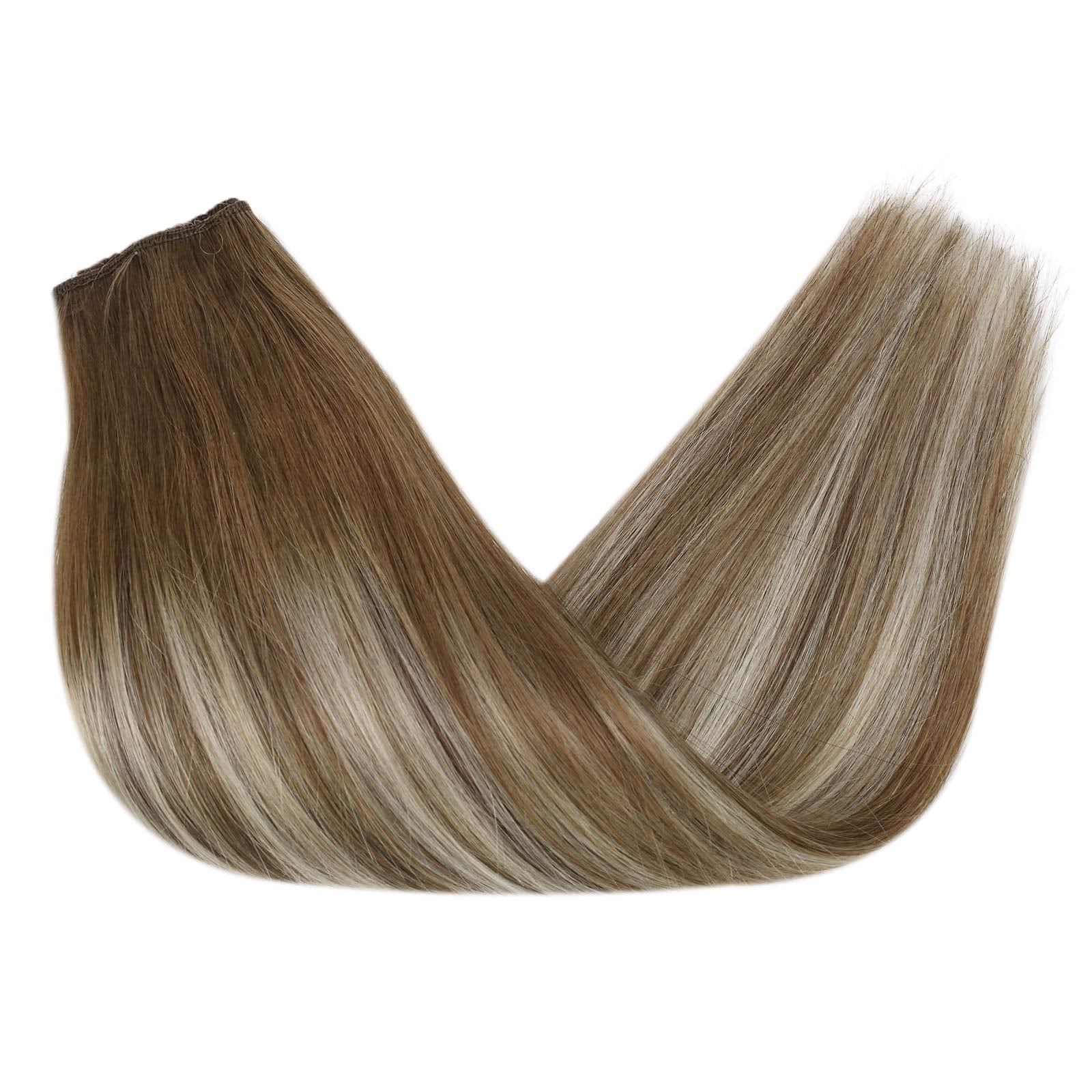 Sunny Wire Human Hair Extensions 20Inch Ombre Fishing Wire Hair Extensions Medium Brown Roots To Platinum Blonde Balayage Hair E