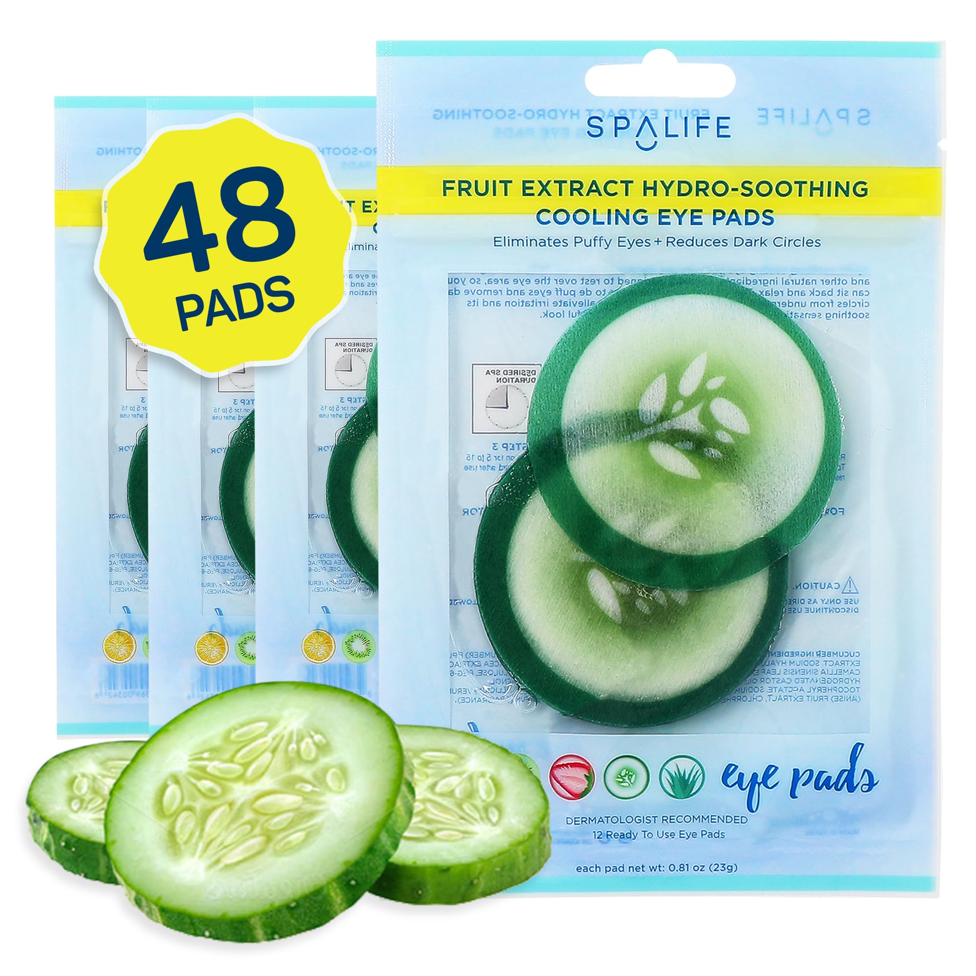 Spalife Cooling Eye Pads - Korean Soothing Eye Pads For Dark Circles, Puffy Eyes, And Wrinkles - 48 Pads With Fruit + Vegetable