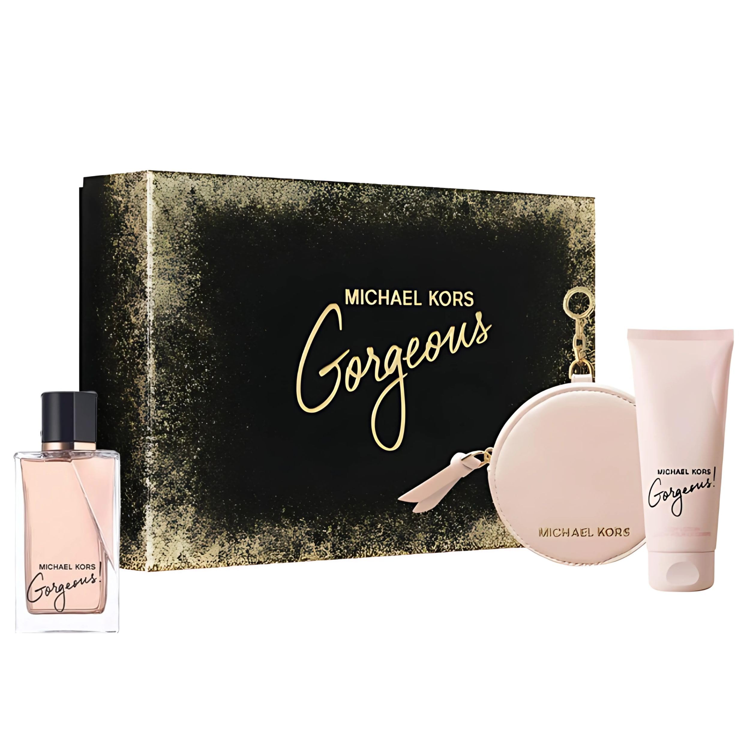 MICHAEL KORS GORGEOUS 3 PCS SET FOR WOMEN: 3.4 EAU DE PARFUM SPRAY + 3.4 BODY LOTION + ROUND PURSE