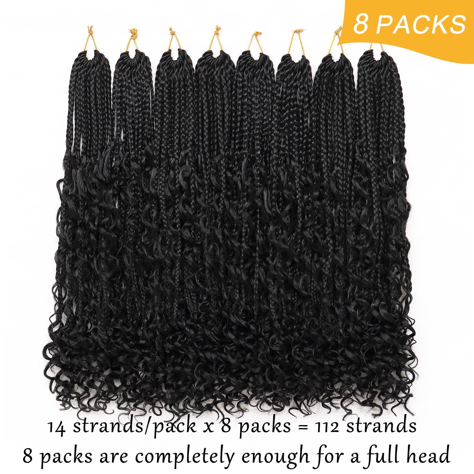 24 Inch Goddess Box Braids Crochet Hair Pre-Looped Bohomian Crochet Box Braids Curly Ends 8 Packs 3X Crochet Braids For Women Sy