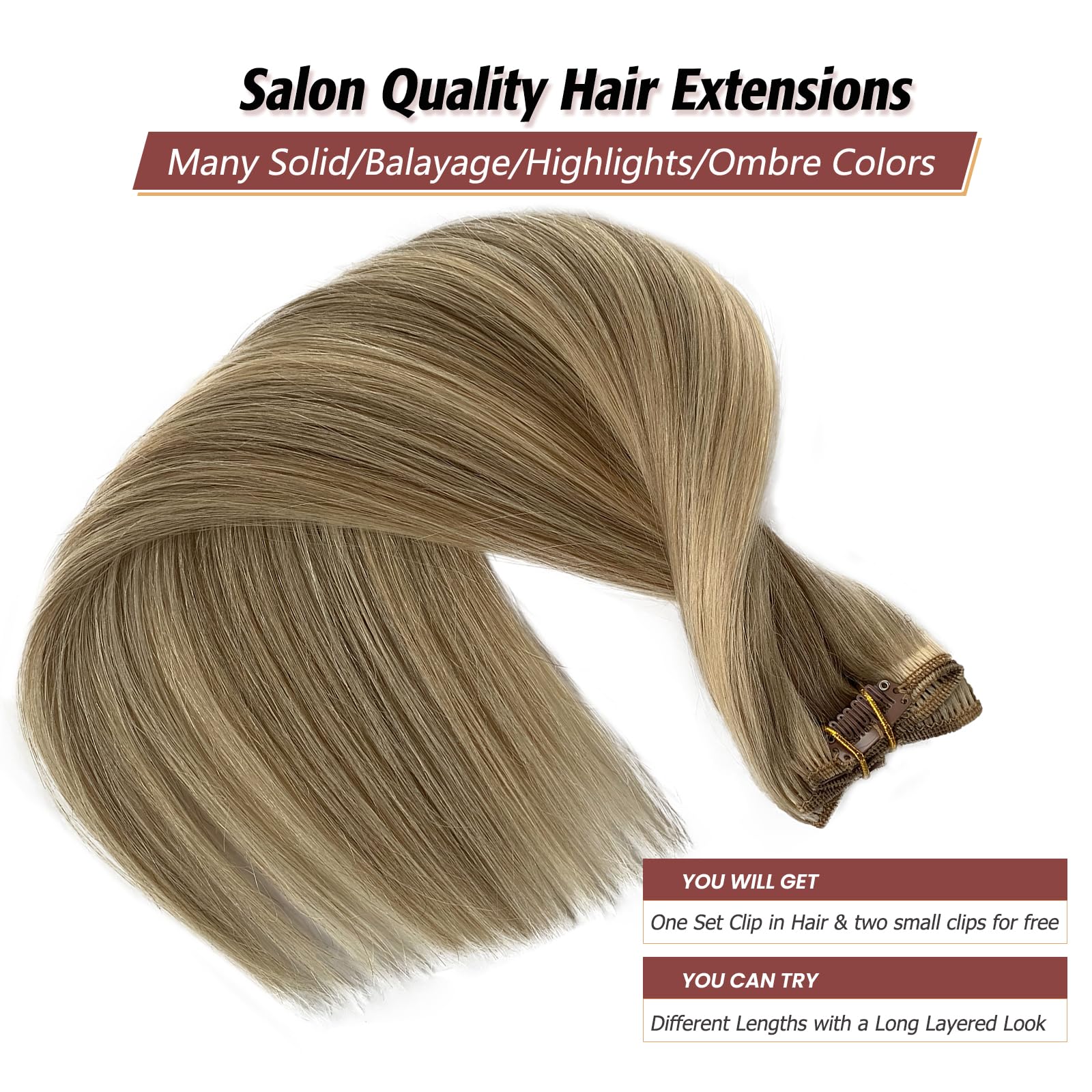 Clip In Hair Extensions Human Hair Blonde Highlight Real Hair Clip In Extensions For White Women 15 Inch Short Straight Beige Bl