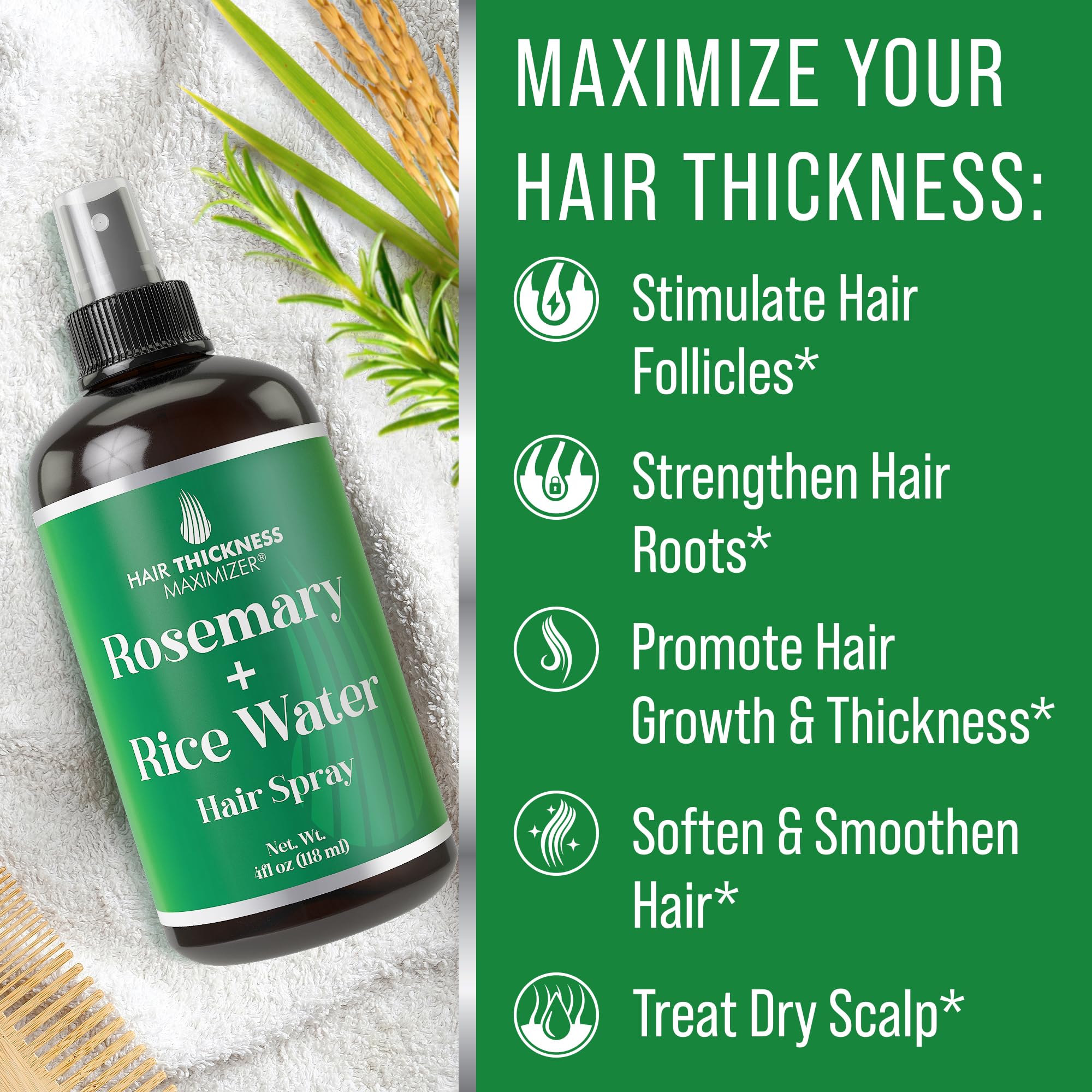 Hair Thickness Maximizer Longsheng Rice Water & Rosemary Hair Growth Spray - 4oz Vegan Scalp Treatment for Thickening & Moisturizing Hair
