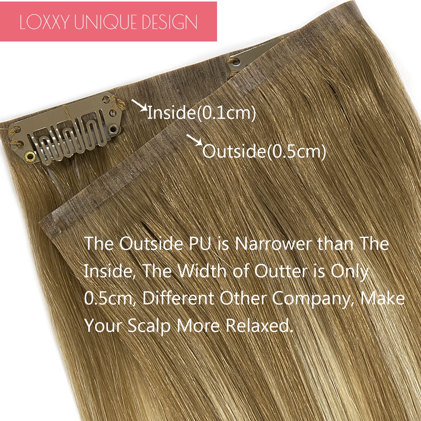 Loxxy 22Inch Seamless Real Hair Extensions Clip In Human Hair Ultra Thin Pu Weft Invisible Balayage Light Brown Fading To Light