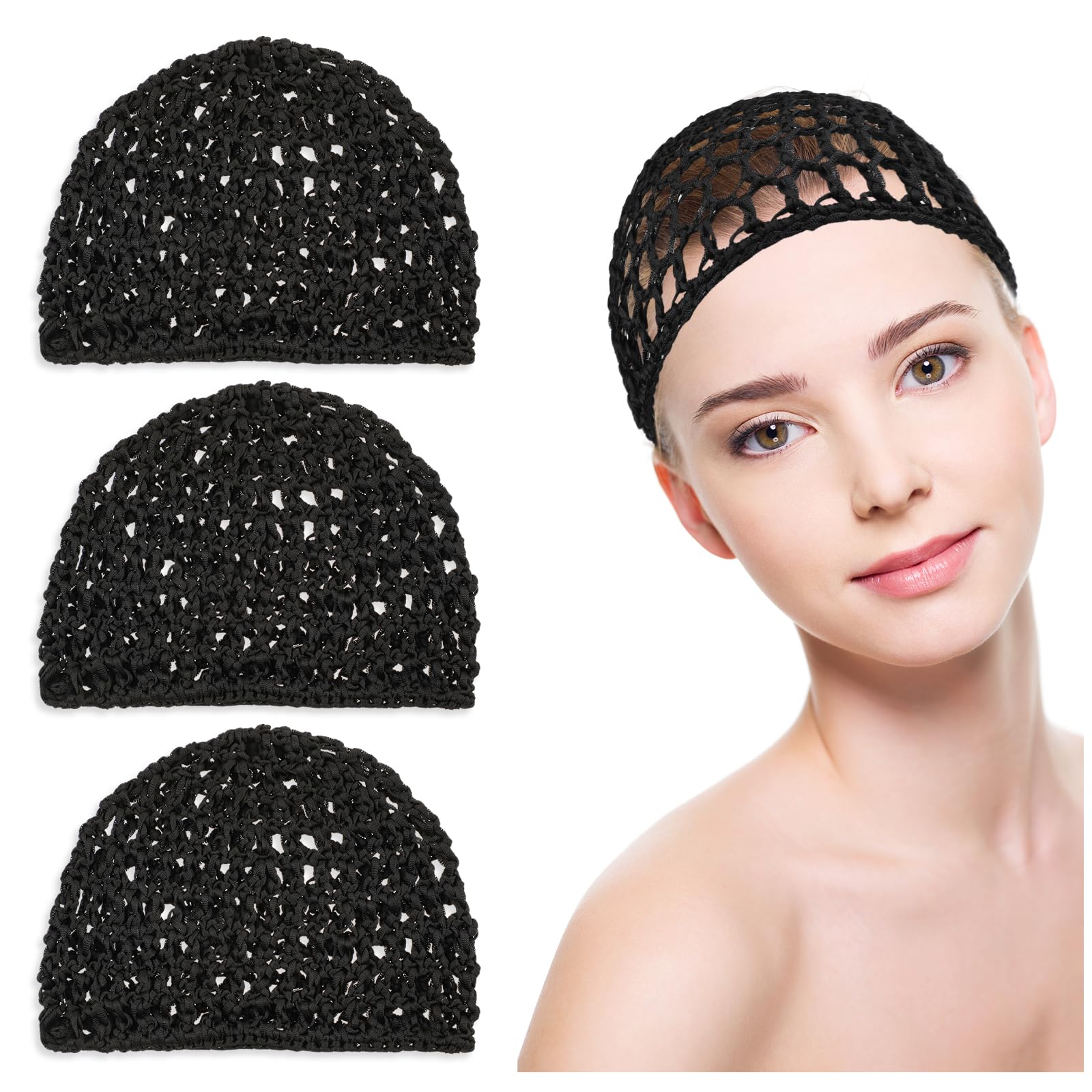 Abeillo 3PCS Crochet Hair Net, Hair Wrap Net, Mesh Wrapping Hair Nets Cap Soft Reusable Crocheted Sleep Cap for Women, Hair Wrap