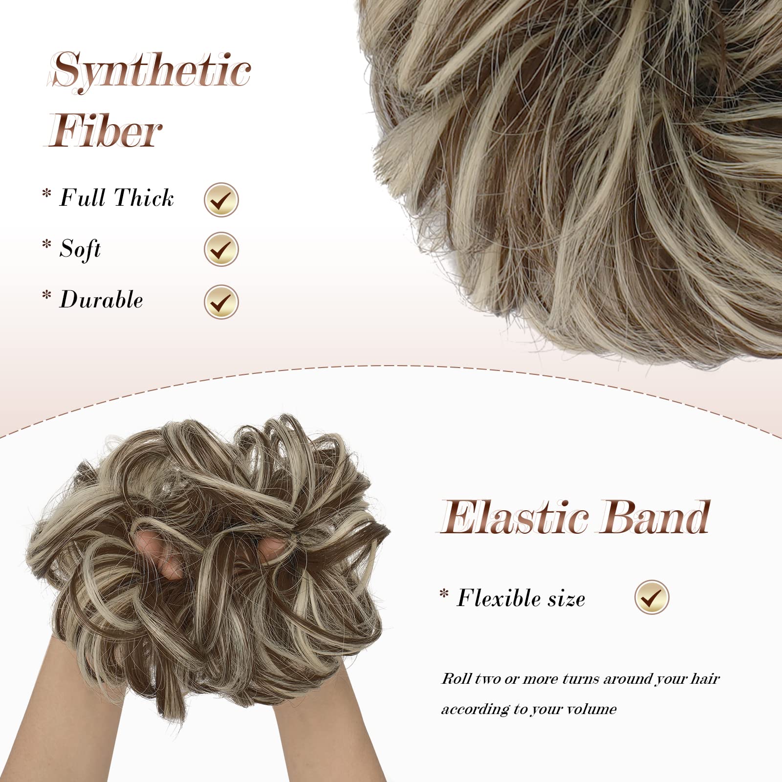 Feshfen Messy Bun Hair Piece Hair Bun Scrunchies Synthetic Wavy Chignon Ponytail Hair Extensions Thick Updo Hairpieces For Women