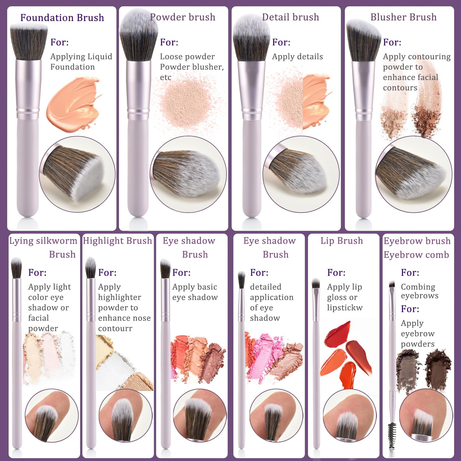 Soft 10Pcs Makeup Brushes And Sponges With Drying/Storage Cases,Make Up Brushes For Girls,Makeup Brush Sets For Women,For Powder