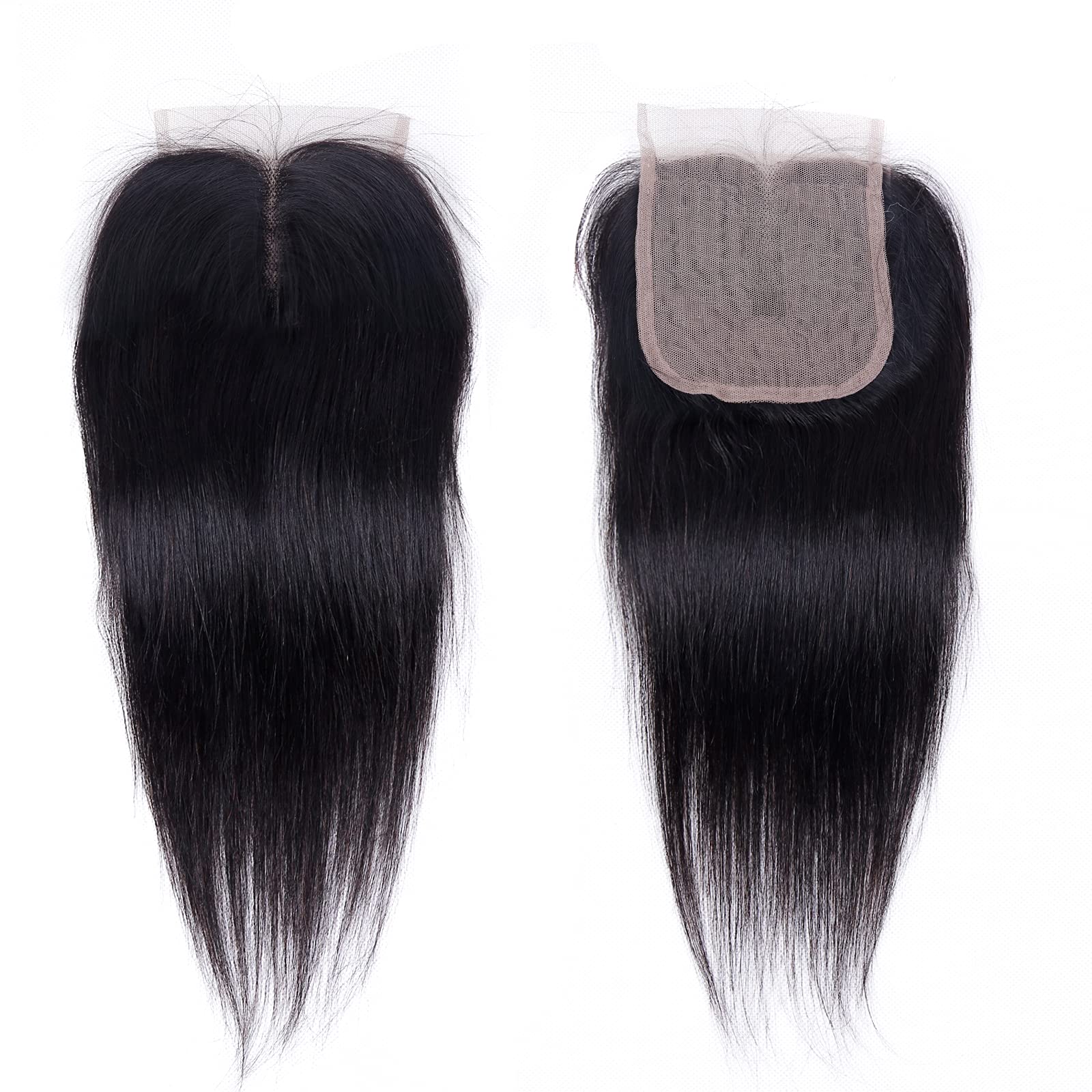 Straight Human Hair Bundles With Closure(12 14 16+10) Brazilian Virgin Human Hair Bundles With Middle Part Closure 10A Straight