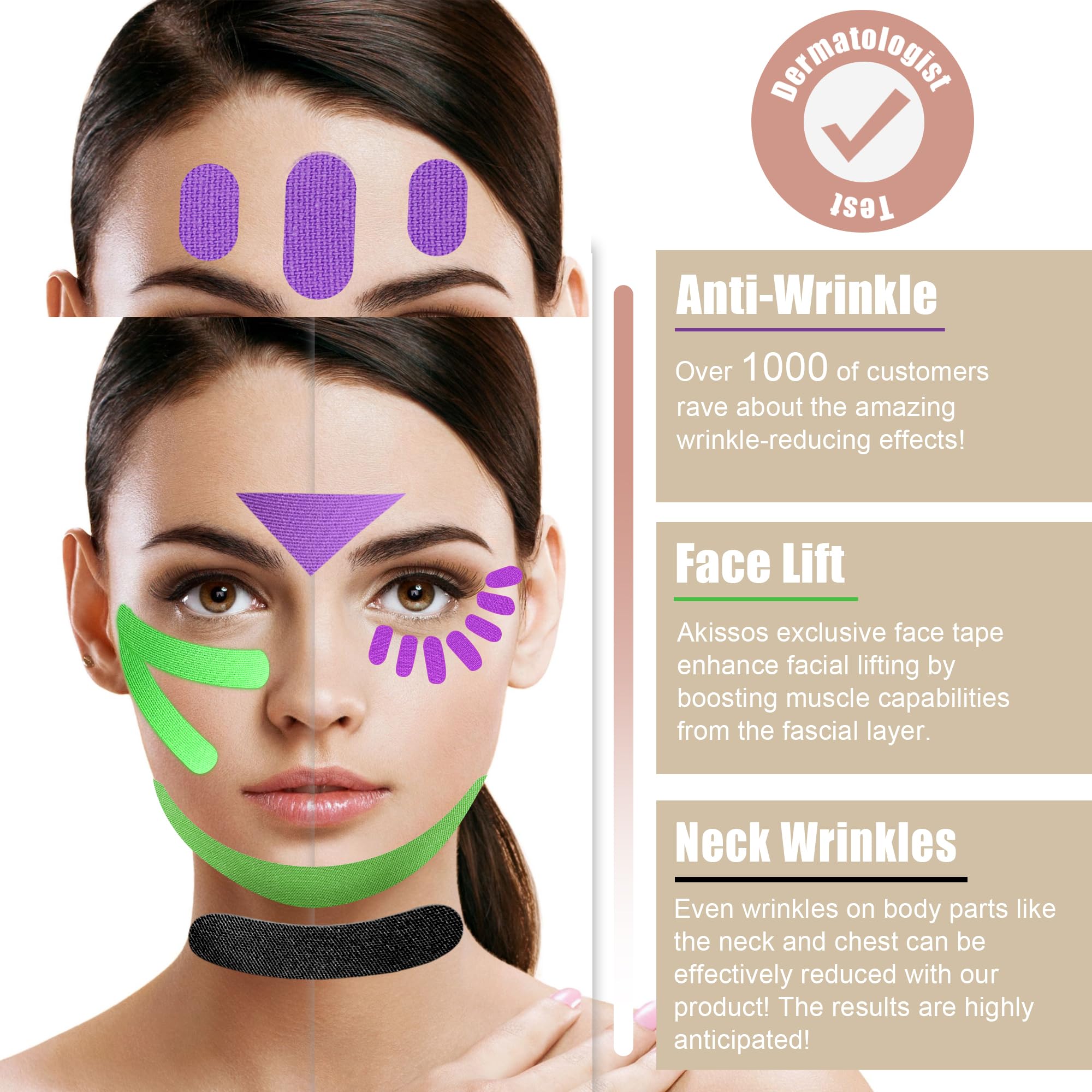 Akissos Face Tape Forehead Wrinkle Patches - Anti Lip Wrinkle Straw - Nose Lift - Facial Tape For Wrinkles - Eyes Neck Lips Wrin