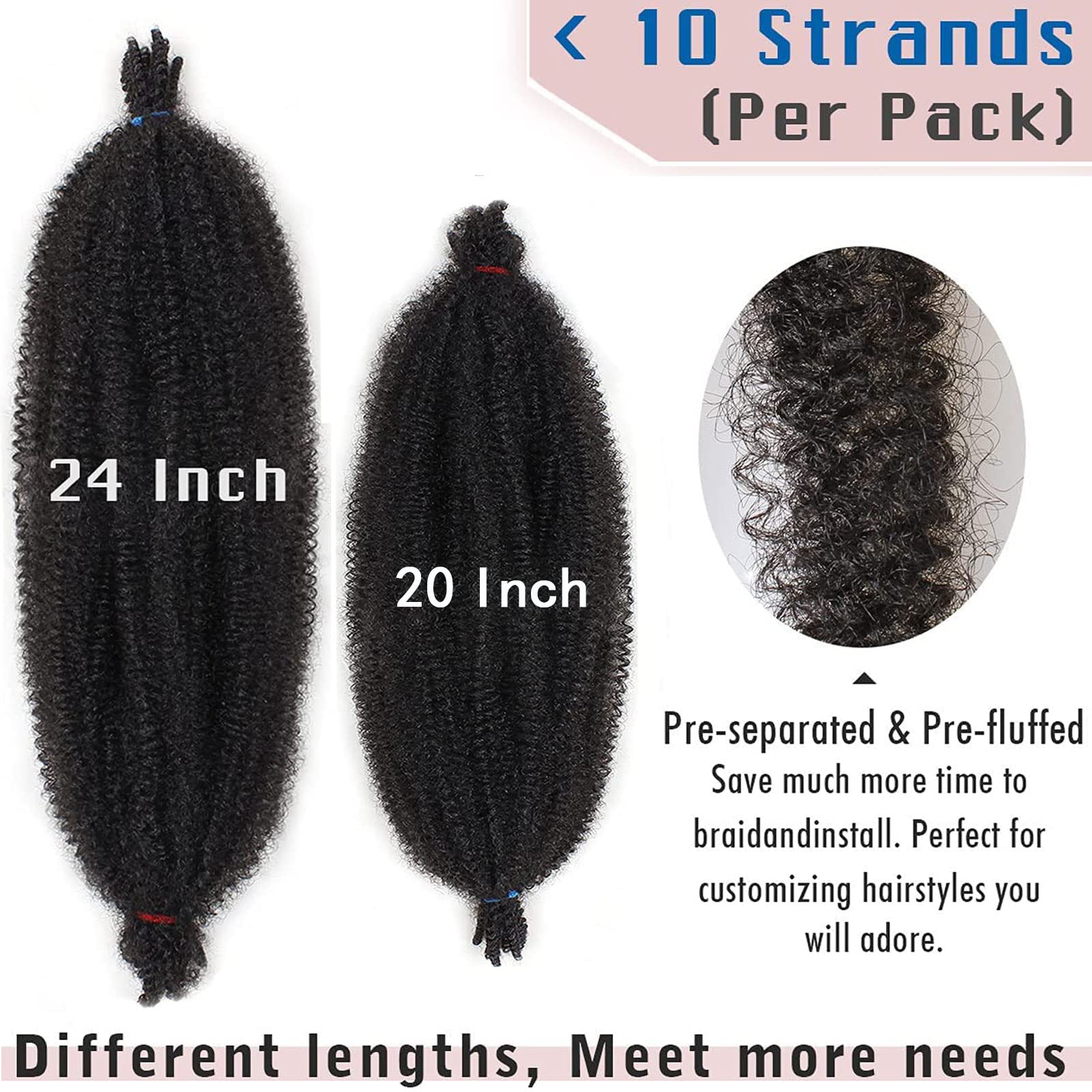 8 Packs Pre-Separated Springy Afro Twist Hair 20 Inch 3 Tones Spring Twist Hair For Distressed Soft Locs Marley Twist Braiding H