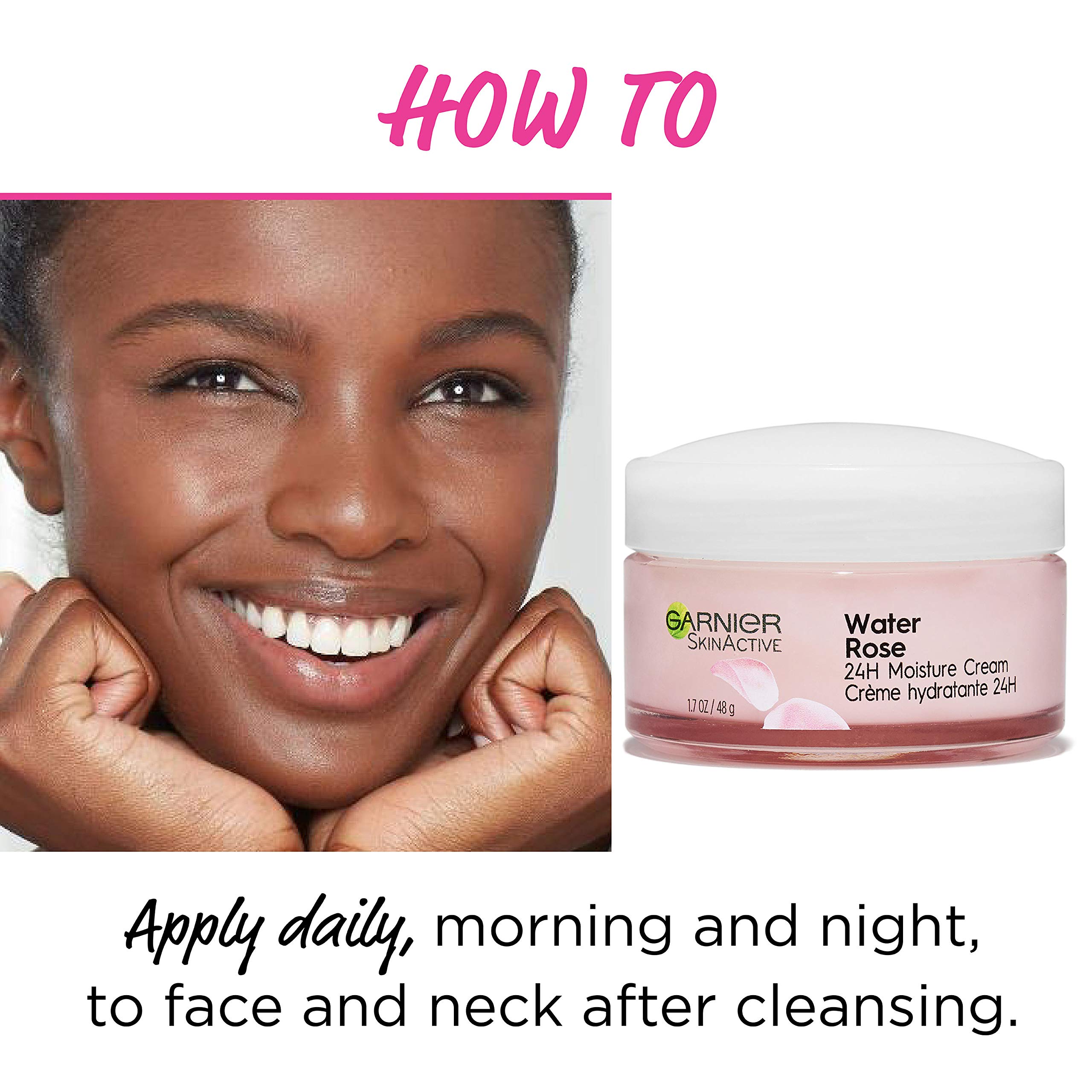 Garnier 24H Moisture Cream with Rose Water and Hyaluronic Acid, Face Moisturizer for Normal to Dry Skin, 1.7 Fl Oz (48g), 1 Coun