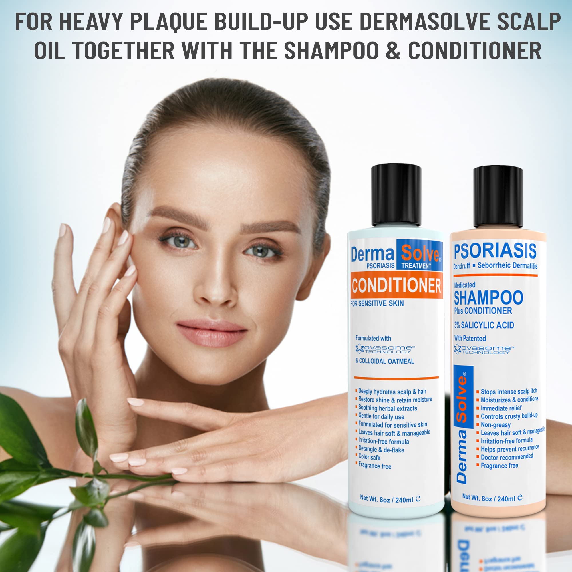 Dermasolve Psoriasis & Dandruff Shampoo + Conditioner, 8 oz - Heals Itchy, Flaky Skin, Soothes & Moisturizes Inflamed Scalp