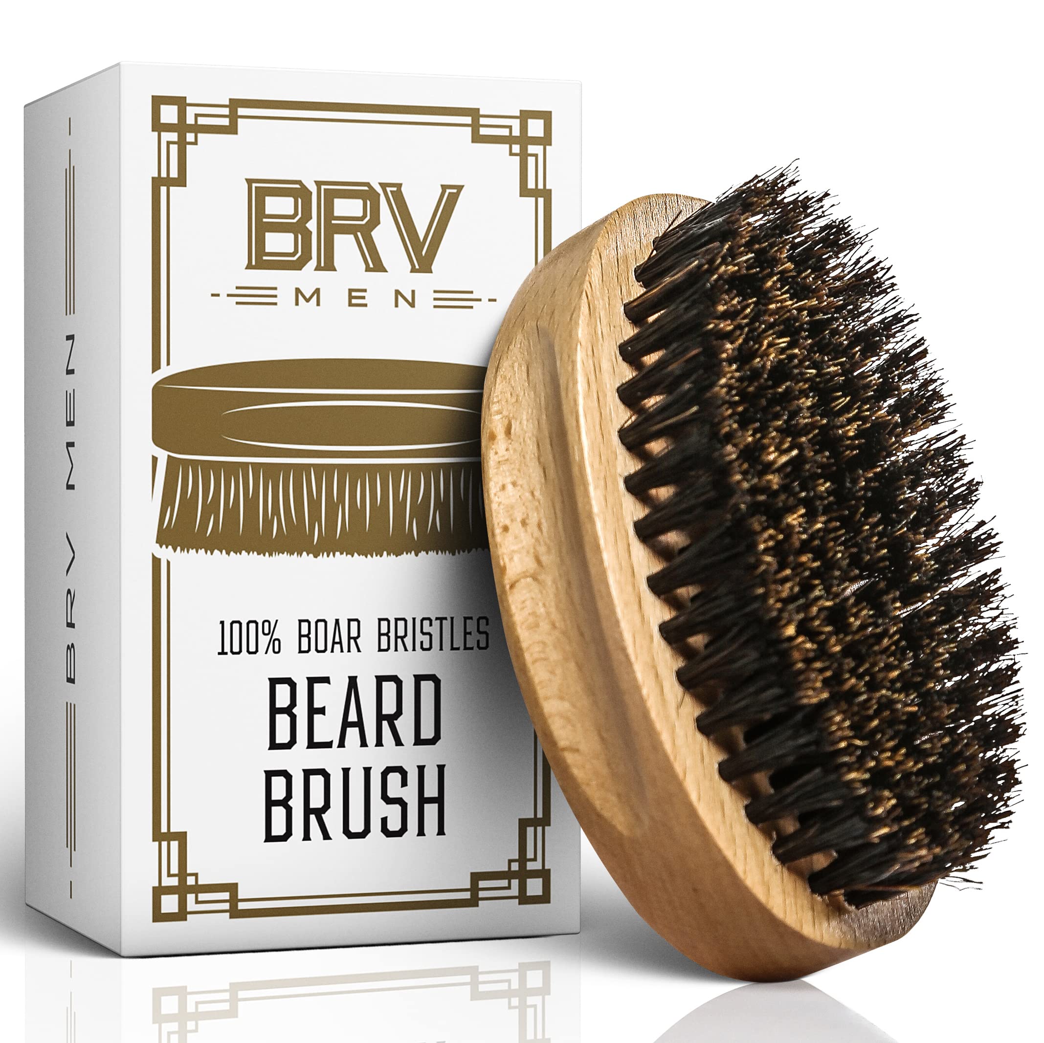 25+ Years, BRV MEN Natural Firm Boar Bristles Beard Brush. The Ideal Gift For Men (Beechwood)