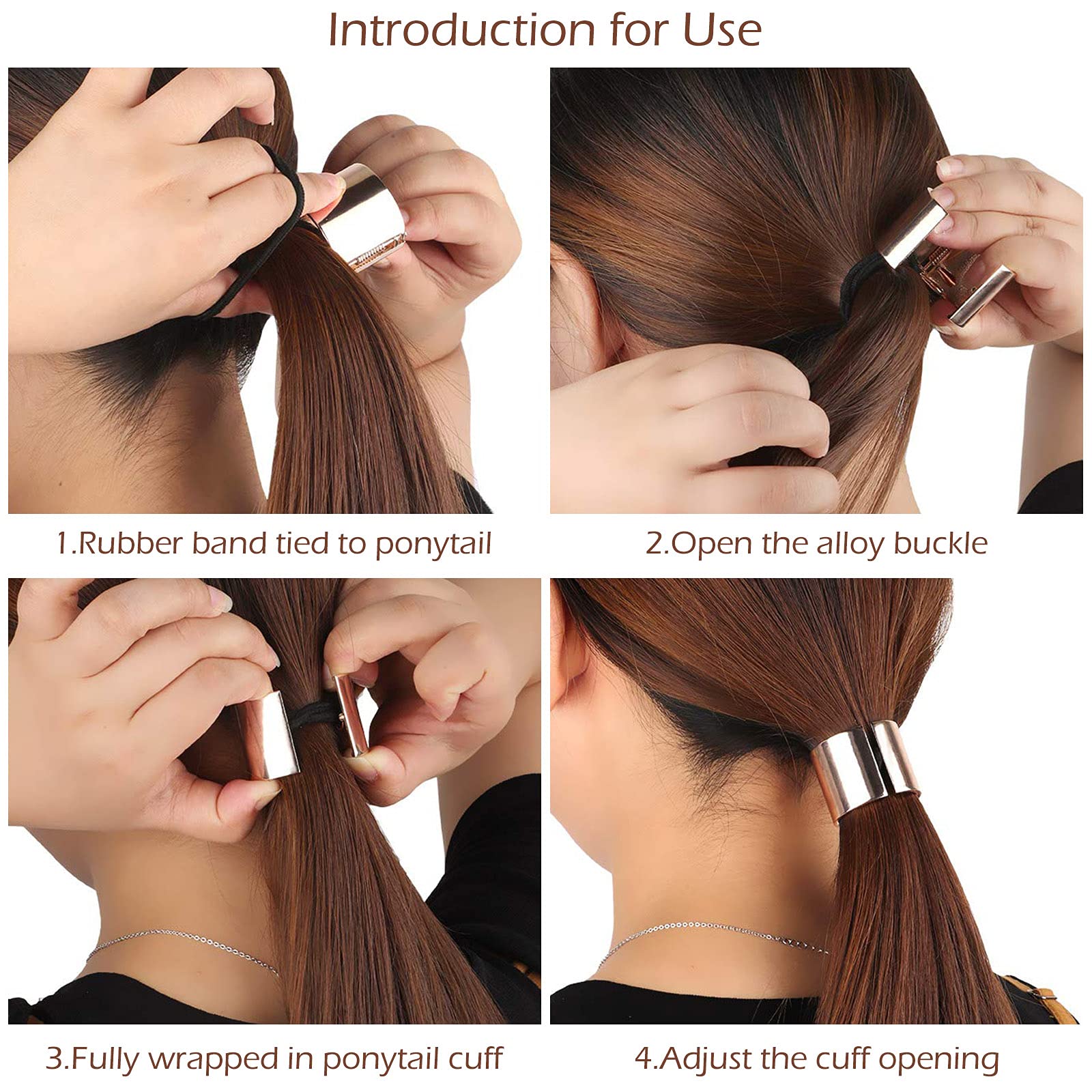 Ponytail Cuff Gold for Women Girls Gothic Punk Metal Circle Hair Ties Holder Elastic Hair Band Rope Fashion Hair Accessories Lad