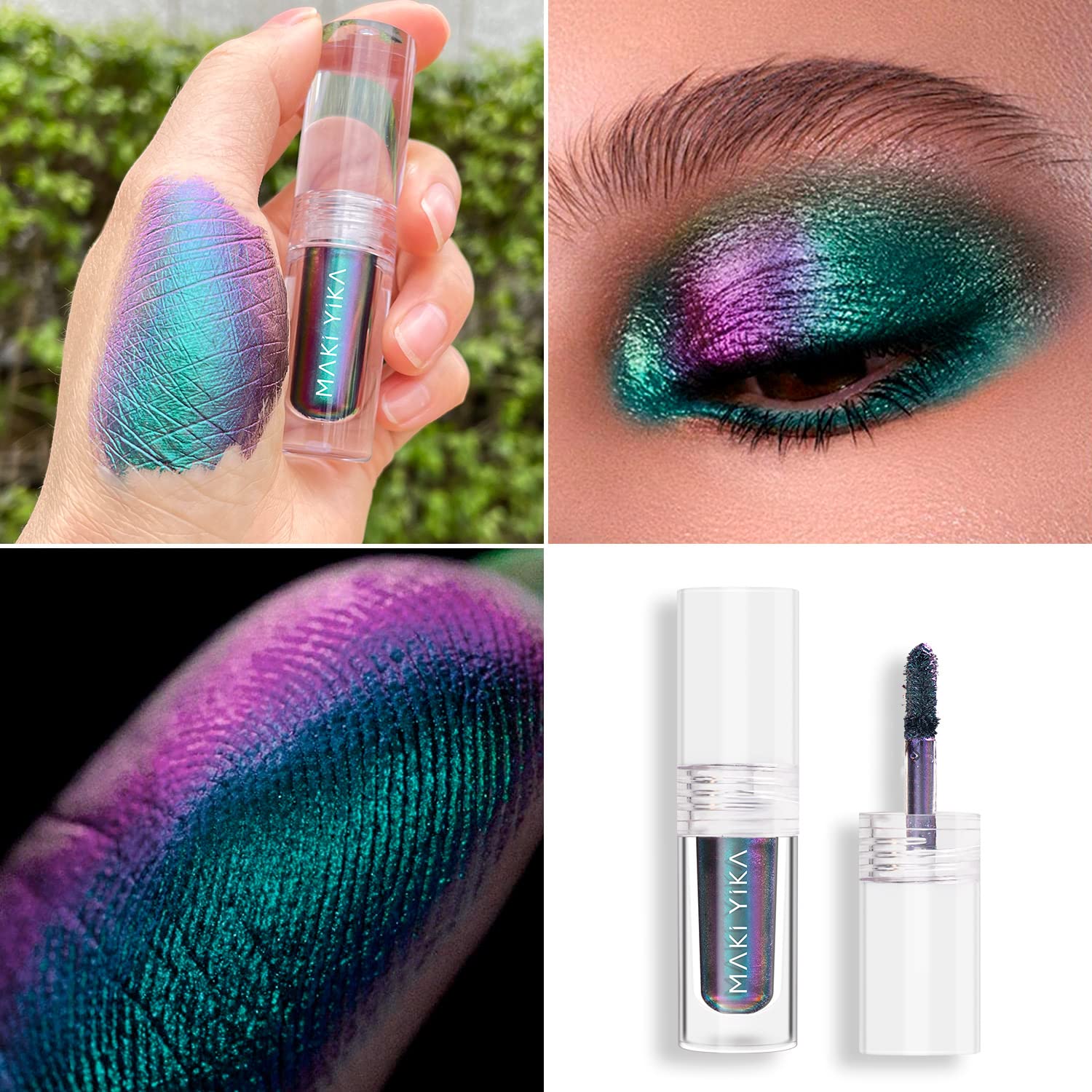 Maki Yika Glitter Eyeshadow Teal Liquid Multichrome Eyeshadows Long Lasting, Metallic Chameleon Eye Shadow Smudgeproof Holograph