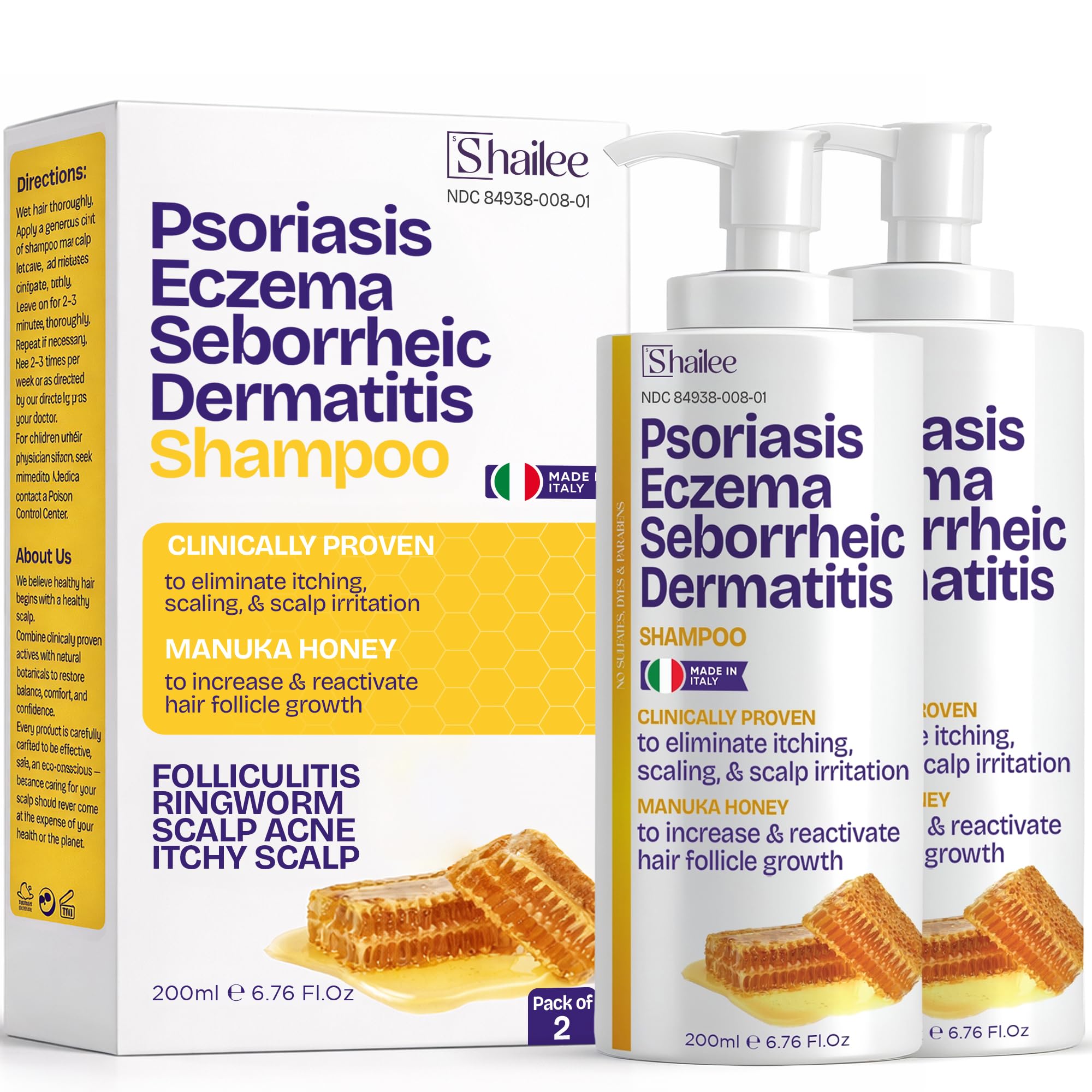 Psoriasis Shampoo for Eczema, and Folliculitis Treatment  Seborrheic Dermatitis Antifungal Shampoo for Ringworm, Acne, Flaking,