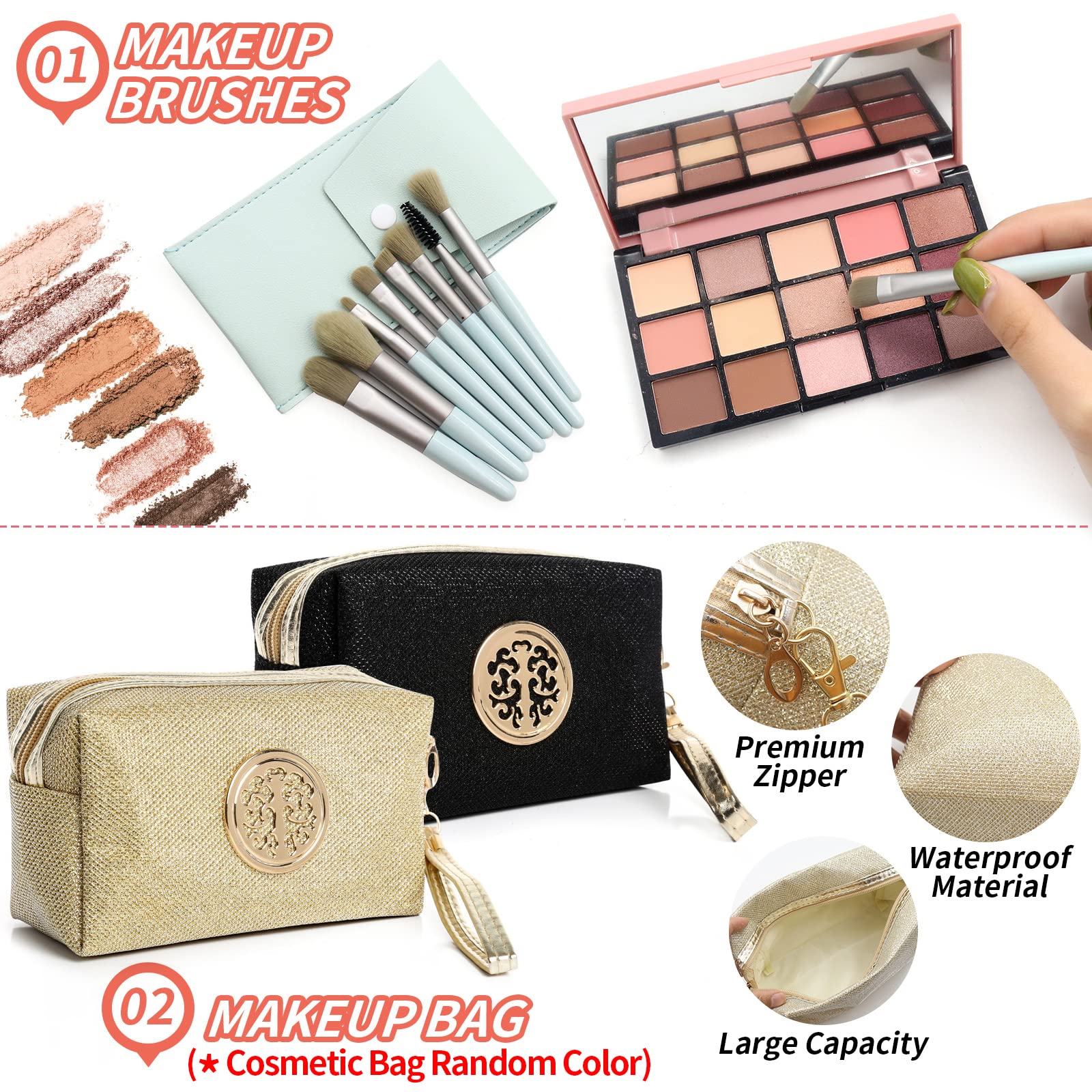 All In One Makeup Kit For Women,15 Color Eye Shadow Makeup Plattete,Waterproof Eyeliner Mascara,3 Color Eyebrow Powder,Eyebrow S