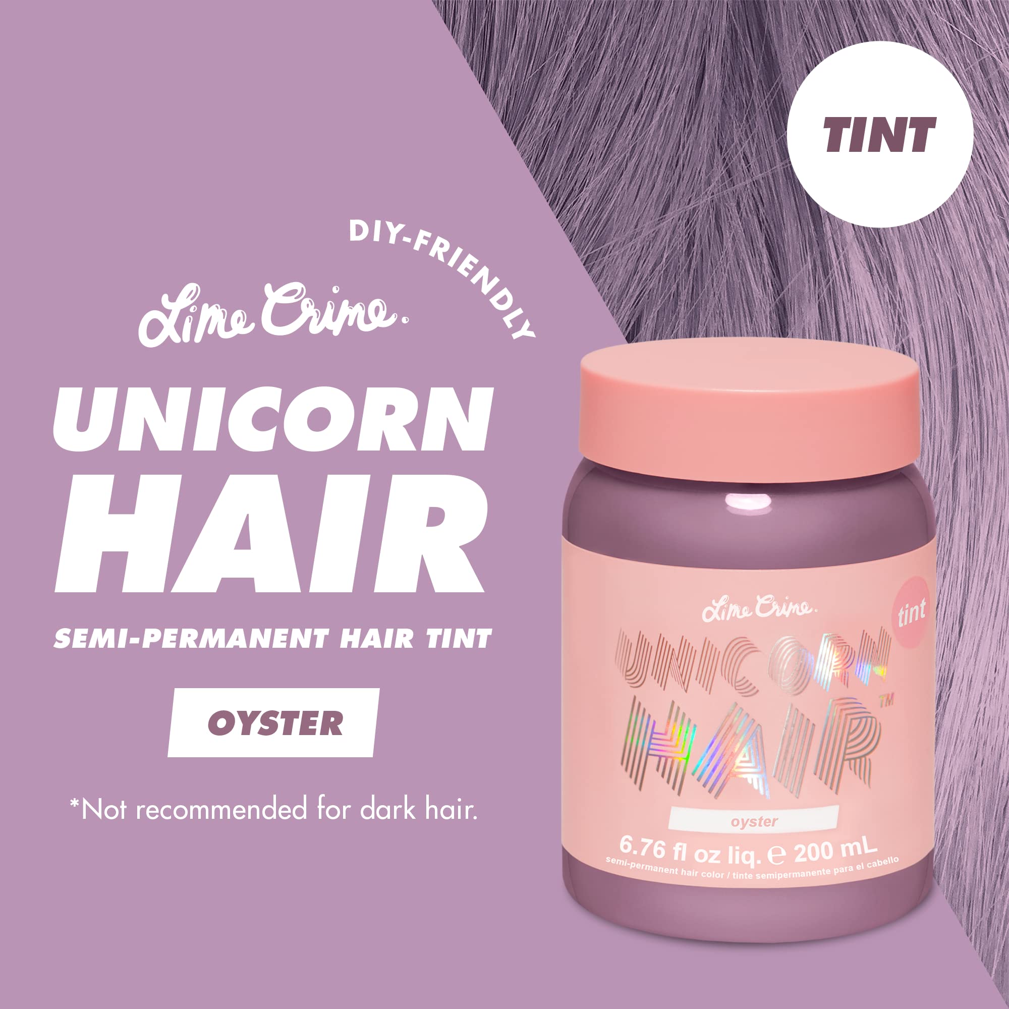 Lime Crime Pastel Colored Unicorn Hair Tint, Oyster (Lavender Grey) - Damage-Free Semi-Permanent Hair Color Conditions & Moistur
