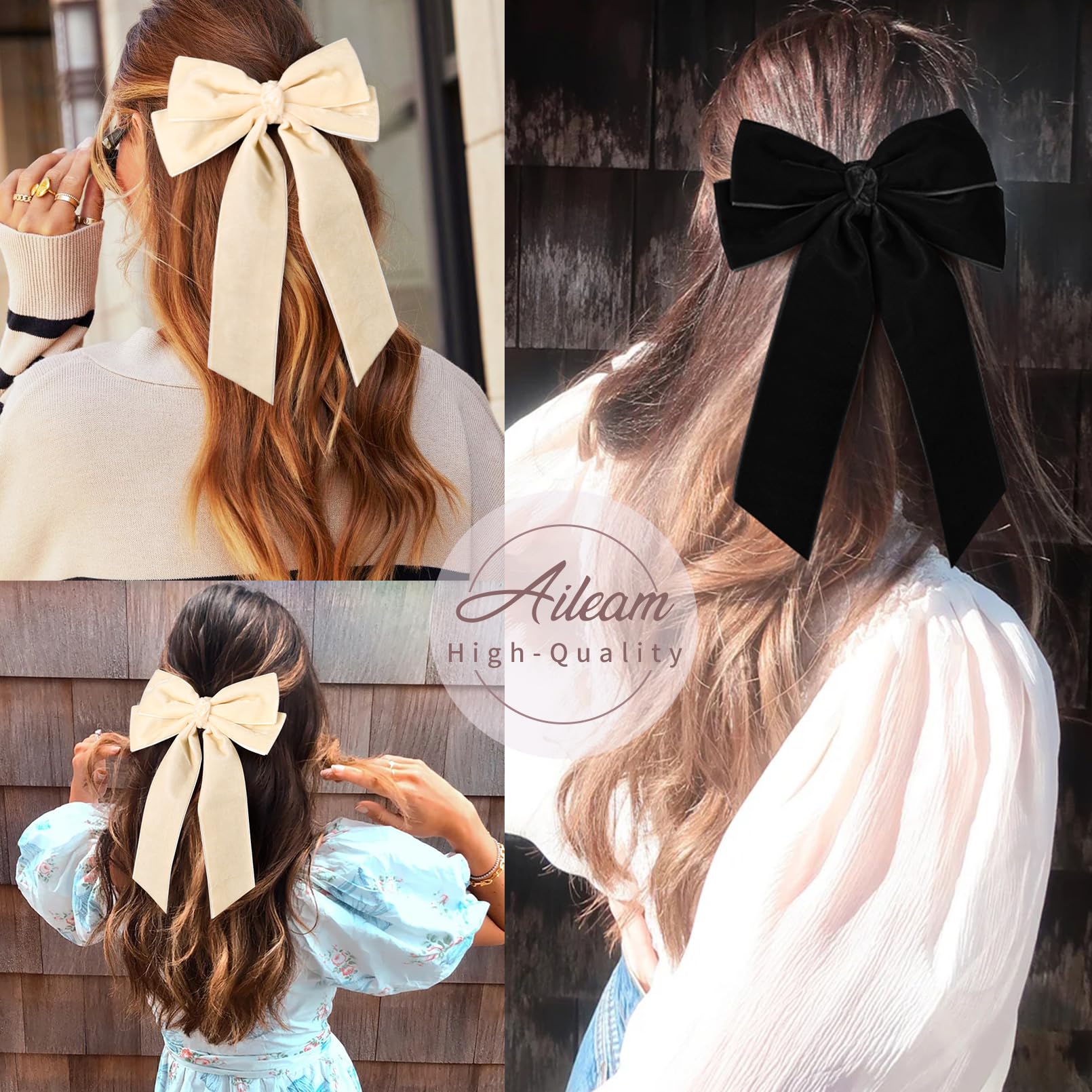 2Pcs Velvet Hair Bows Hair Ribbon Clips Black Beige Big Fall Alligator Clips Hair Accessories For Women Girls Toddlers Kids Baby