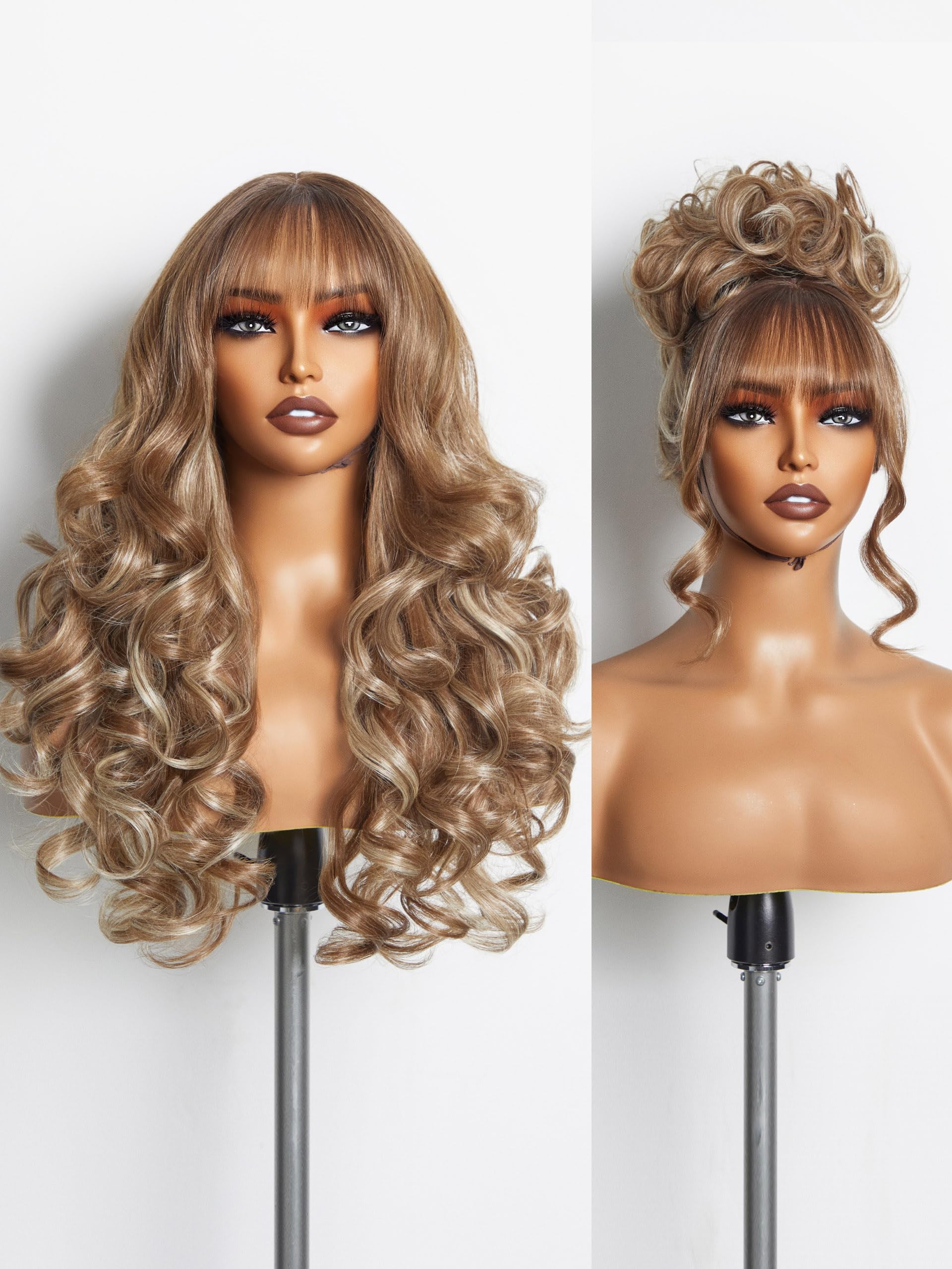 GORGIUS Highlight Wigs with Bang Body Wave Wig Natural Highlights Glueless Wavy Wig Crafted with Style-Archive Technology: Premi