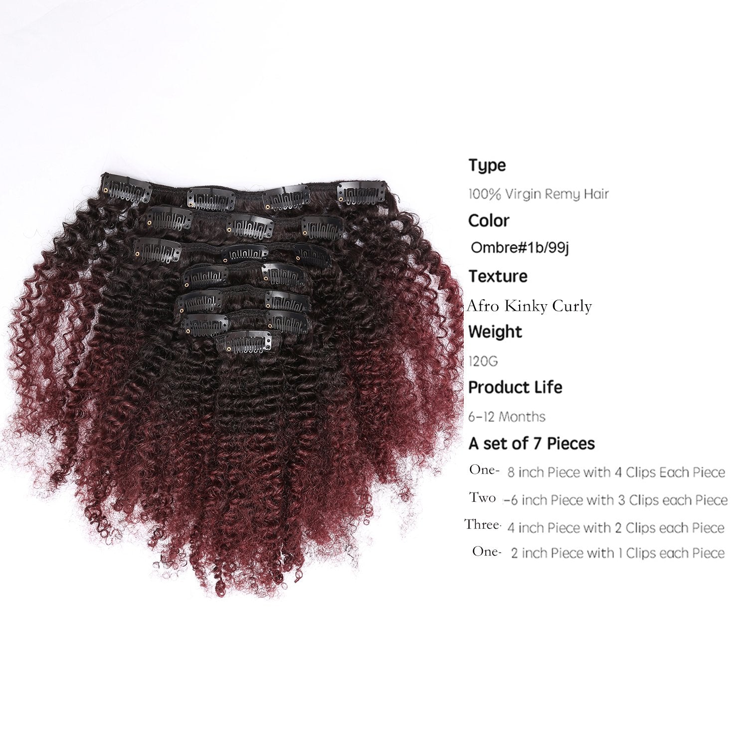 Afro Kinky Clip In Ombre Curly Clip In Hair Extensions 3C 4A 4B 100% Virgin Brazilian Natural Hair Clip In Extensions For Black