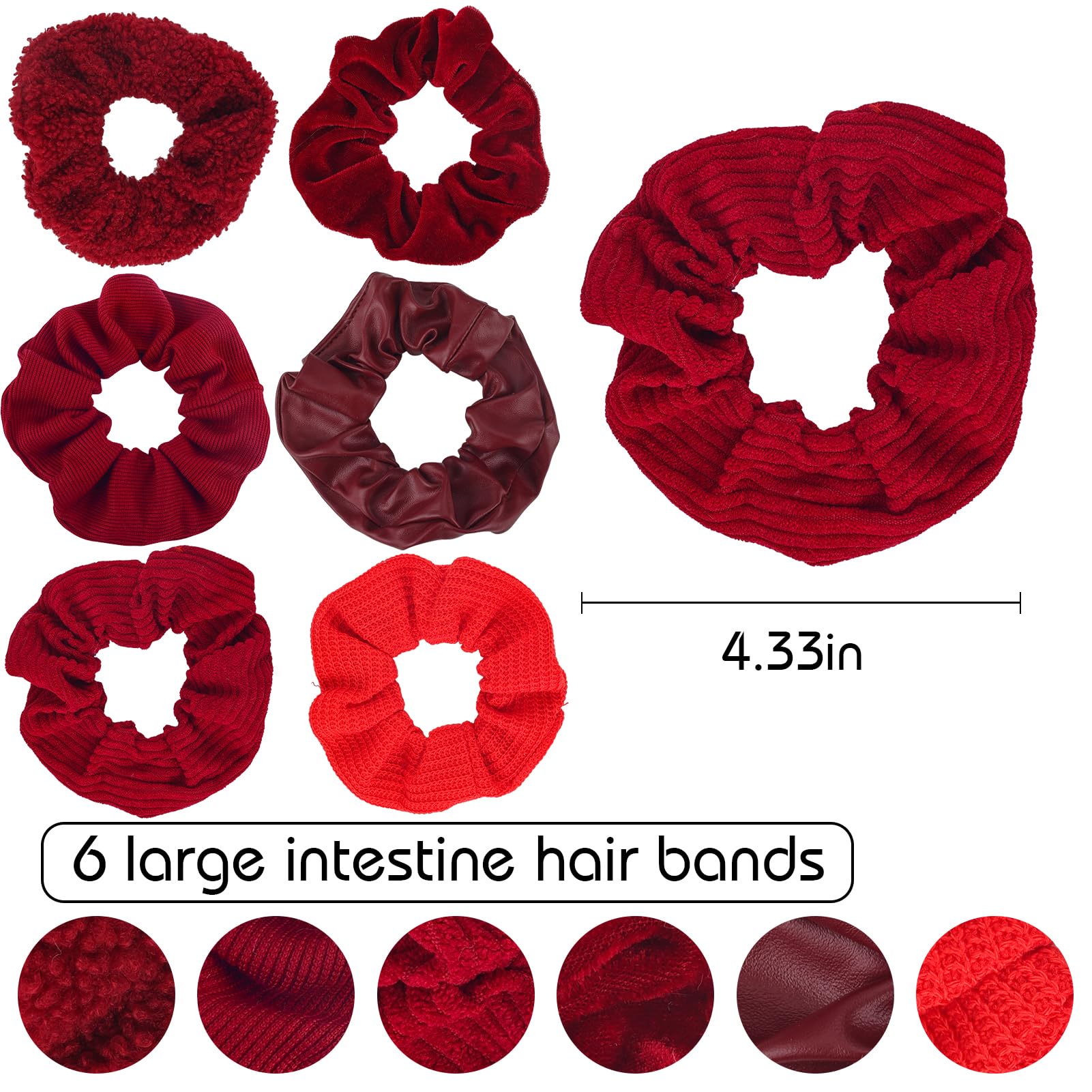 Scrunchies For Women Girls 6Pcs Red Velvet Scrunchies For Thick Hair Ultra Textured Soft Corduroy Scrunchy Hair Ties Christmas E