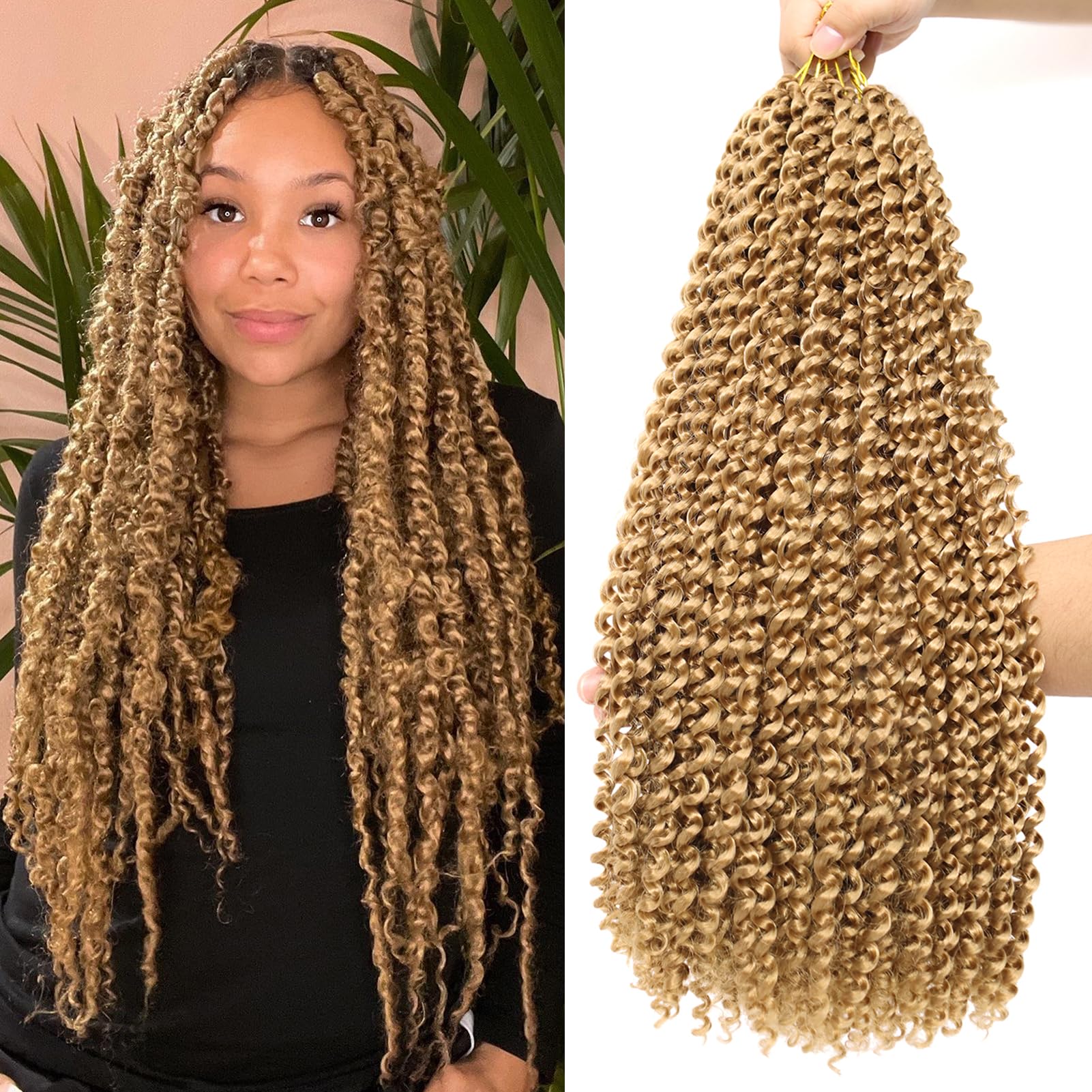 Dorsanee 7 Packs Passion Twist Hair 18" Synthetic Braids - Water Wave, Color #27, Ideal for Crochet & Bohemian Styles