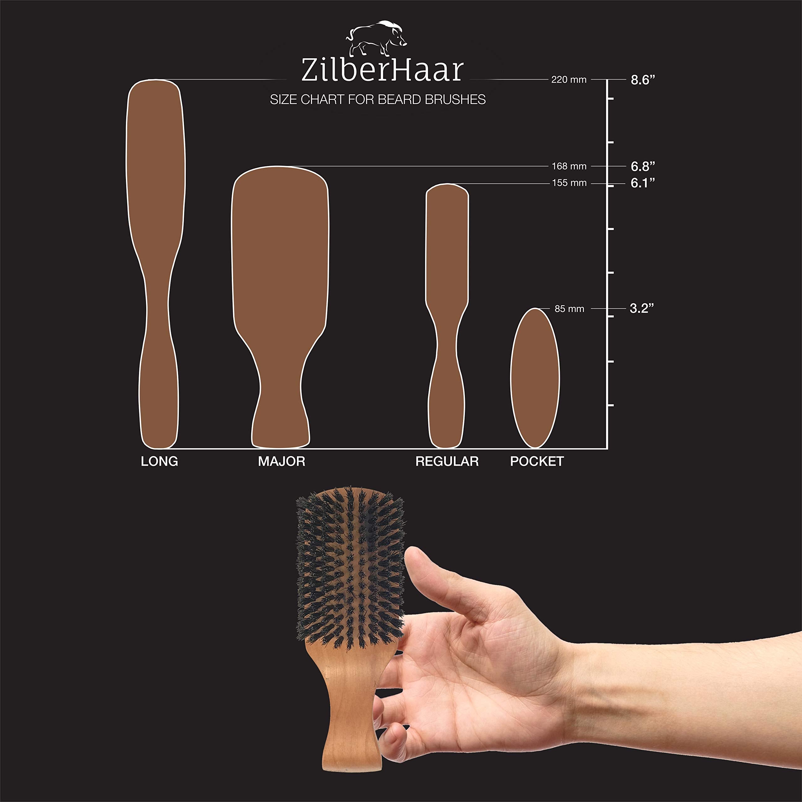 Zilberhaar Major - Men'S Hair And Beard Brush - Soft Boar Bristles - Massages And Exfoliates Skin And Scalp - Ideal Men'S Groomi