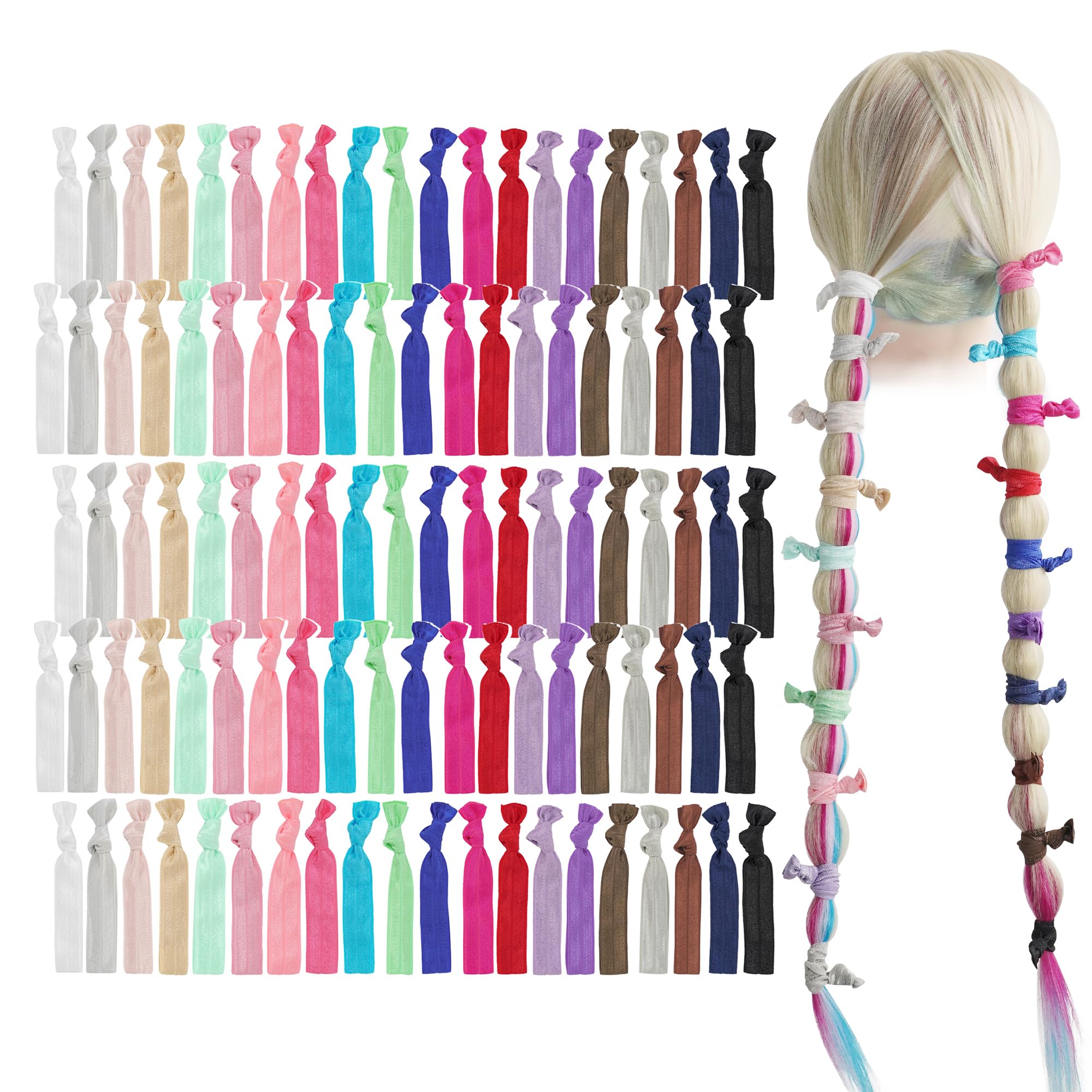 MEEDEE Women's Pastel Rainbow Hair Accessories: 100 Pack Knotted Soft Elastic Ribbon Hair Ties, No Crease, No Damage, Ouchless f