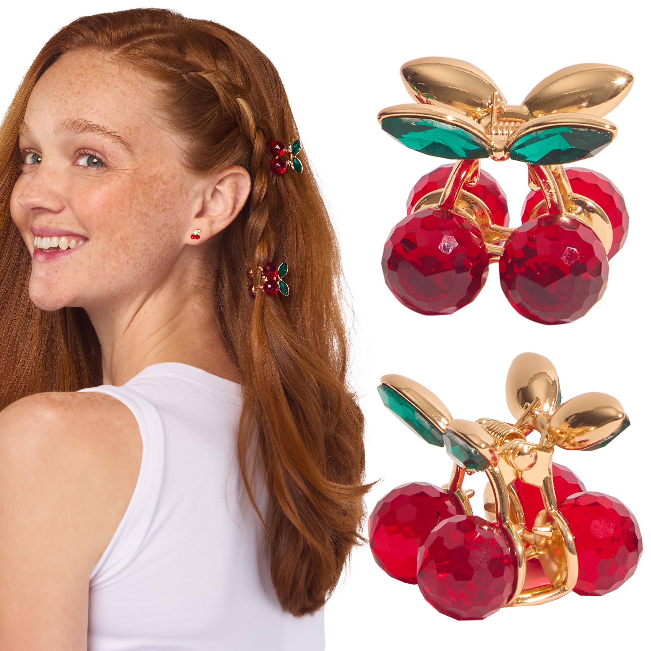 Kitsch Cherry Small Hair Clips for Women - Rhinestones Small Claw Clips | Electroplated Metal Springs and Anti-Rust Finish | Str