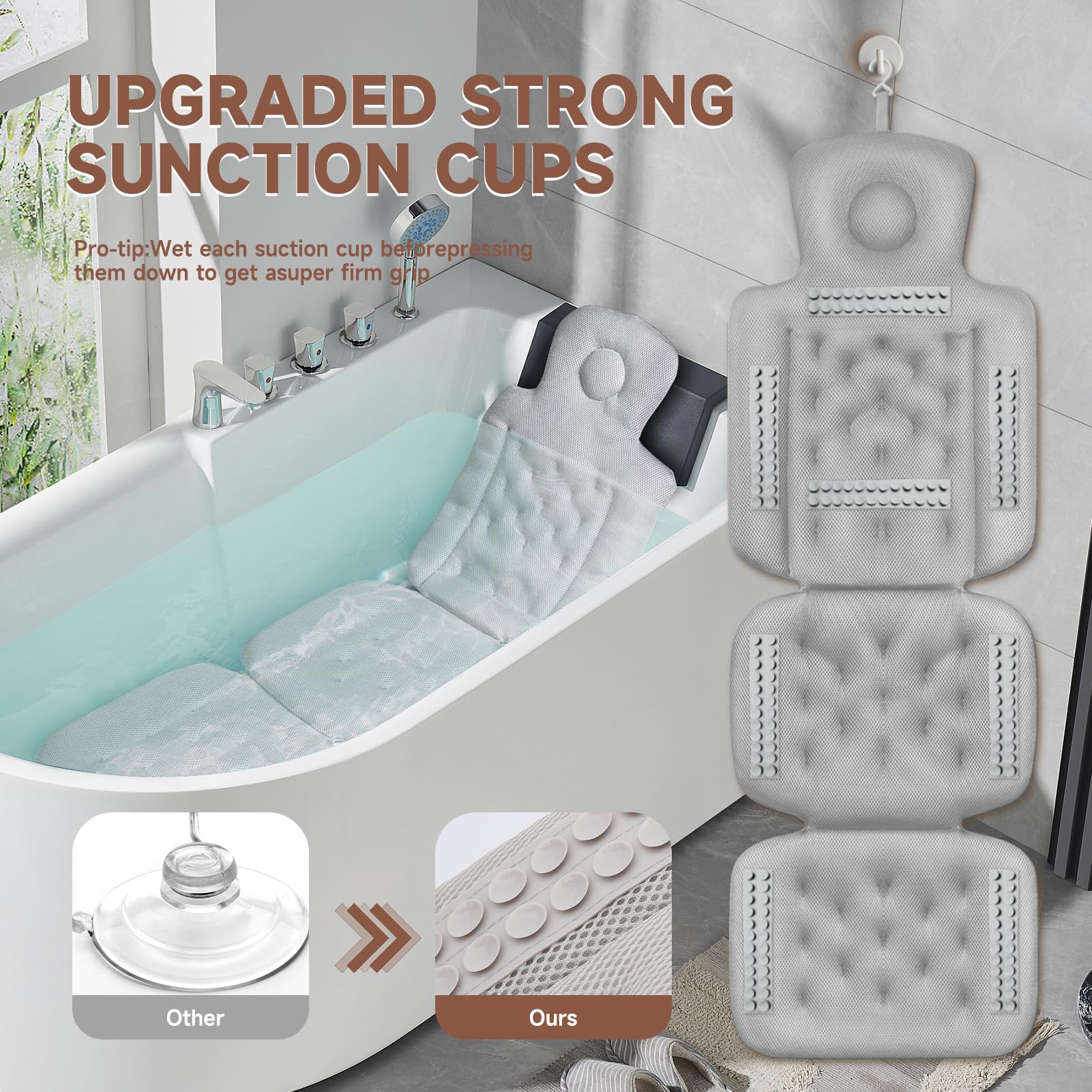 Idefair Full Body Bath Pillow For Bathtub, Bath Pillow Luxury Bathtub Pillow For Head Neck Back Support, Full Body Bath Cushion