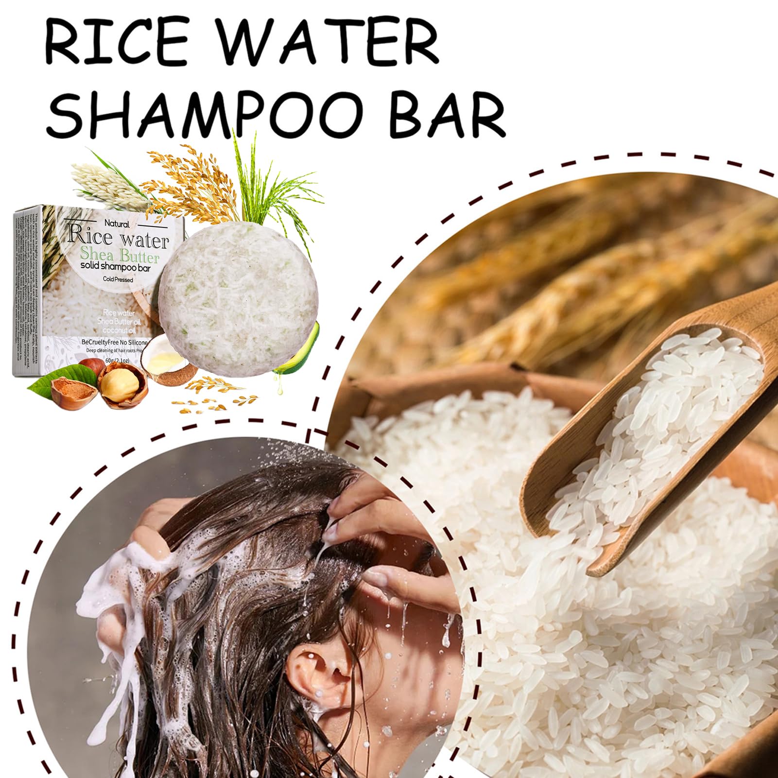 2Pcs Rice Water Shampoo Bar For Hair Growth, Protein Shampoo Bar Bulk, Root White Coverage Hair Darkening Shampoo, Volumizing An