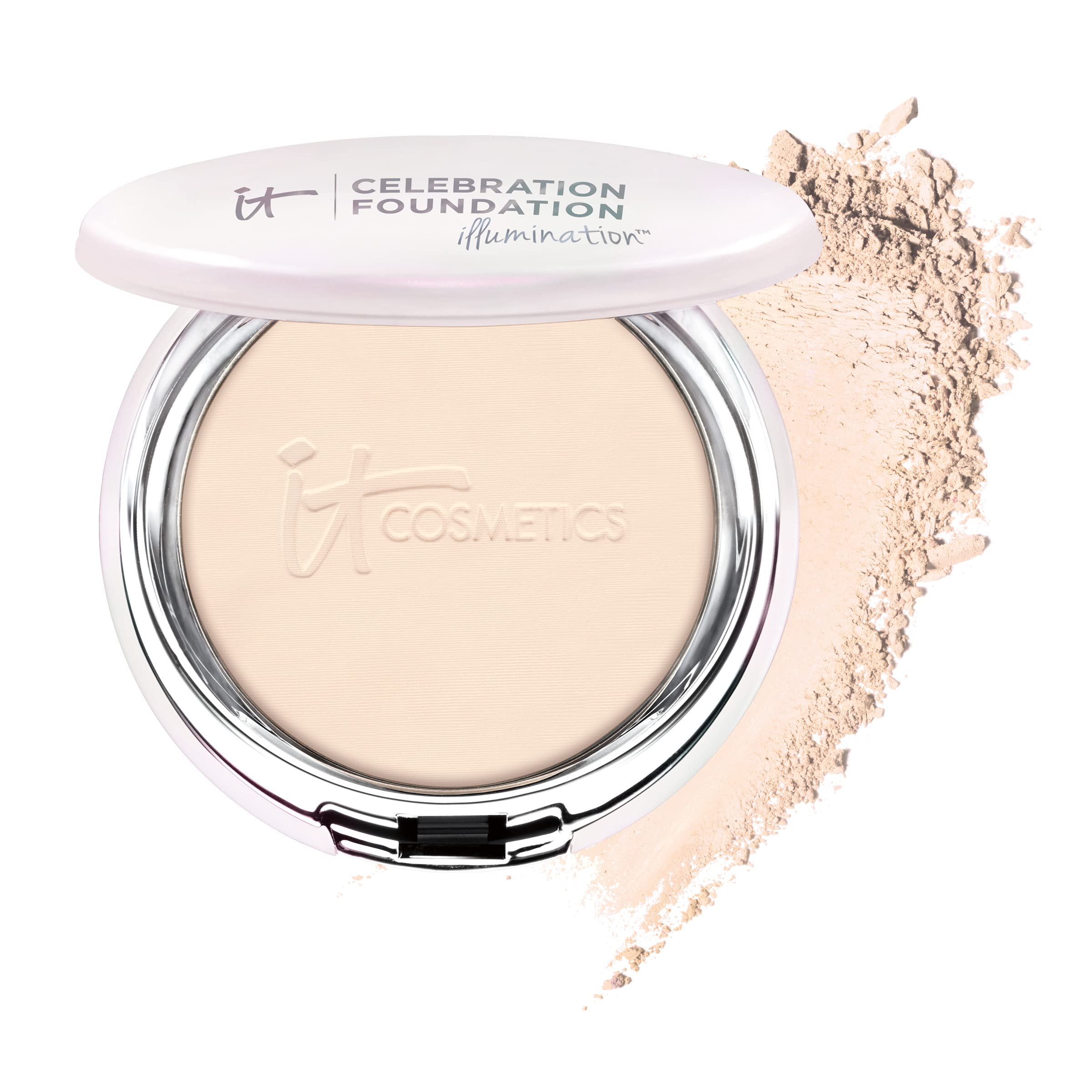 IT Cosmetics Celebration Foundation Illumination, Tan (W) - Full-Coverage, Anti-Aging Powder Foundation - Blurs Pores, Wrinkles 