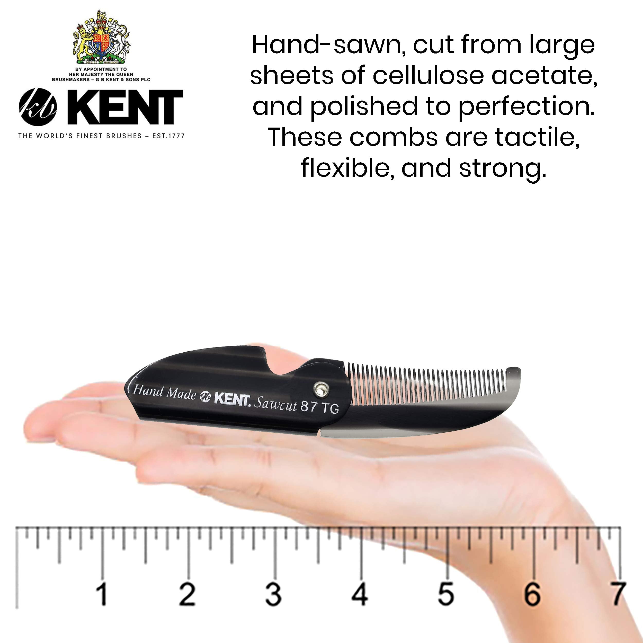 Kent 87T Black Graphite Handmade Folding Pocket Comb for Men, Fine Tooth Hair Comb Straightener for Everyday Grooming Styling Ha