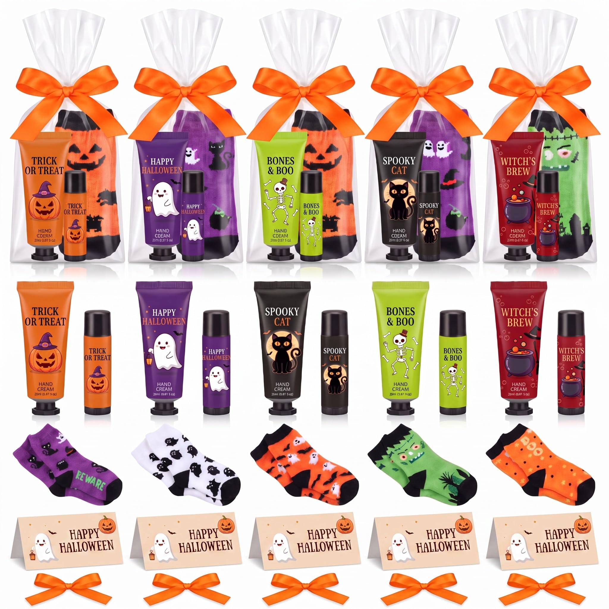 Batiyeer 10 Sets Halloween Gifts for Women Bulk Hand Creams Lip Balms Socks