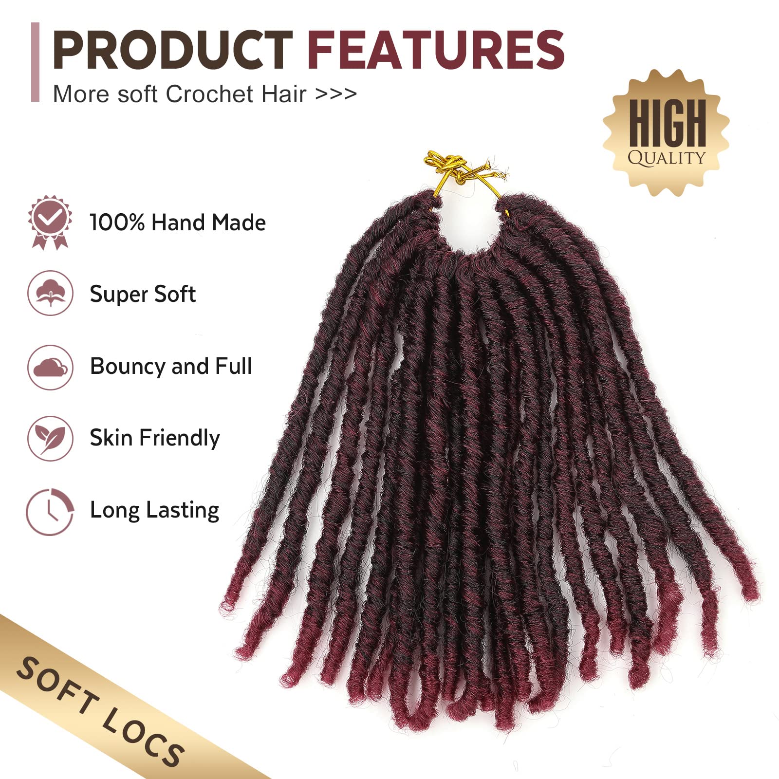 Wignee Crochet Hair 120 Strands Faux Locs 8 Inches Soft Locs Pre-Twisted Locs 6 Packs Pre-Looped Crochet Hair For Black Women(8